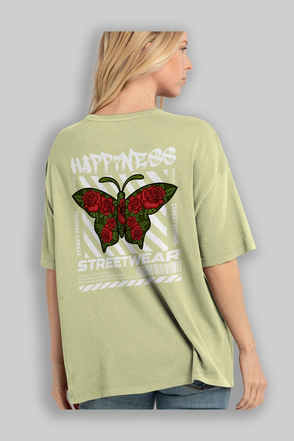 Happiness Streetwear Arka Baskılı Oversize t-shirt Erkek Kadın Unisex