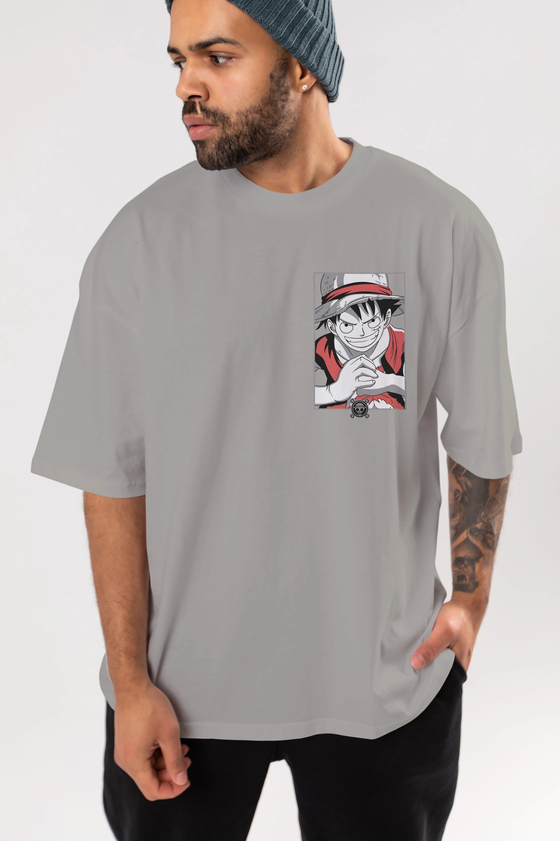 LUFF D. MONKEY OnePiece Ön Sol Baskılı Oversize t-shirt Erkek Kadın Unisex %100 Pamuk Bisiklet Yaka tişort