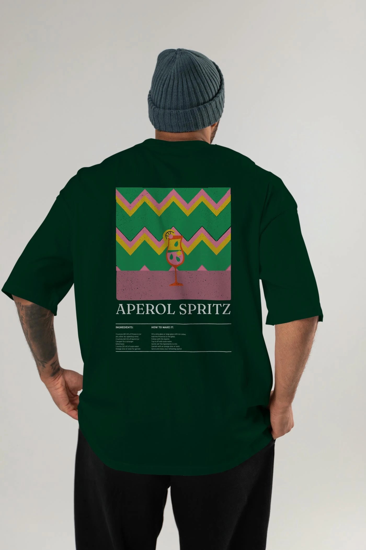 Aperol Spritz Kokteyl Serisi Arka Baskılı Oversize t-shirt Erkek Kadın %100 Pamuk Bisiklet Yaka tişort