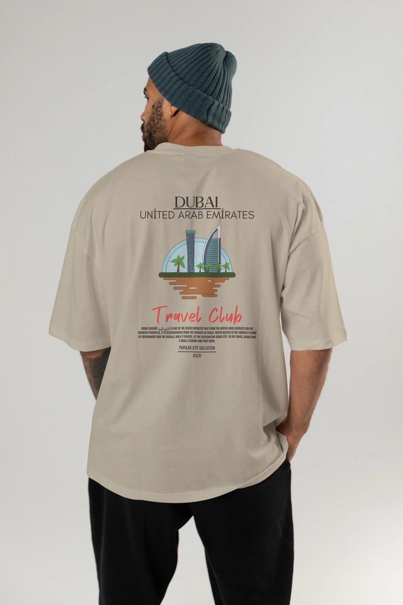 Dubai United Arab Emirates Arka Baskılı Oversize t-shirt Erkek Kadın Pamuk Bisiklet Yaka tişort