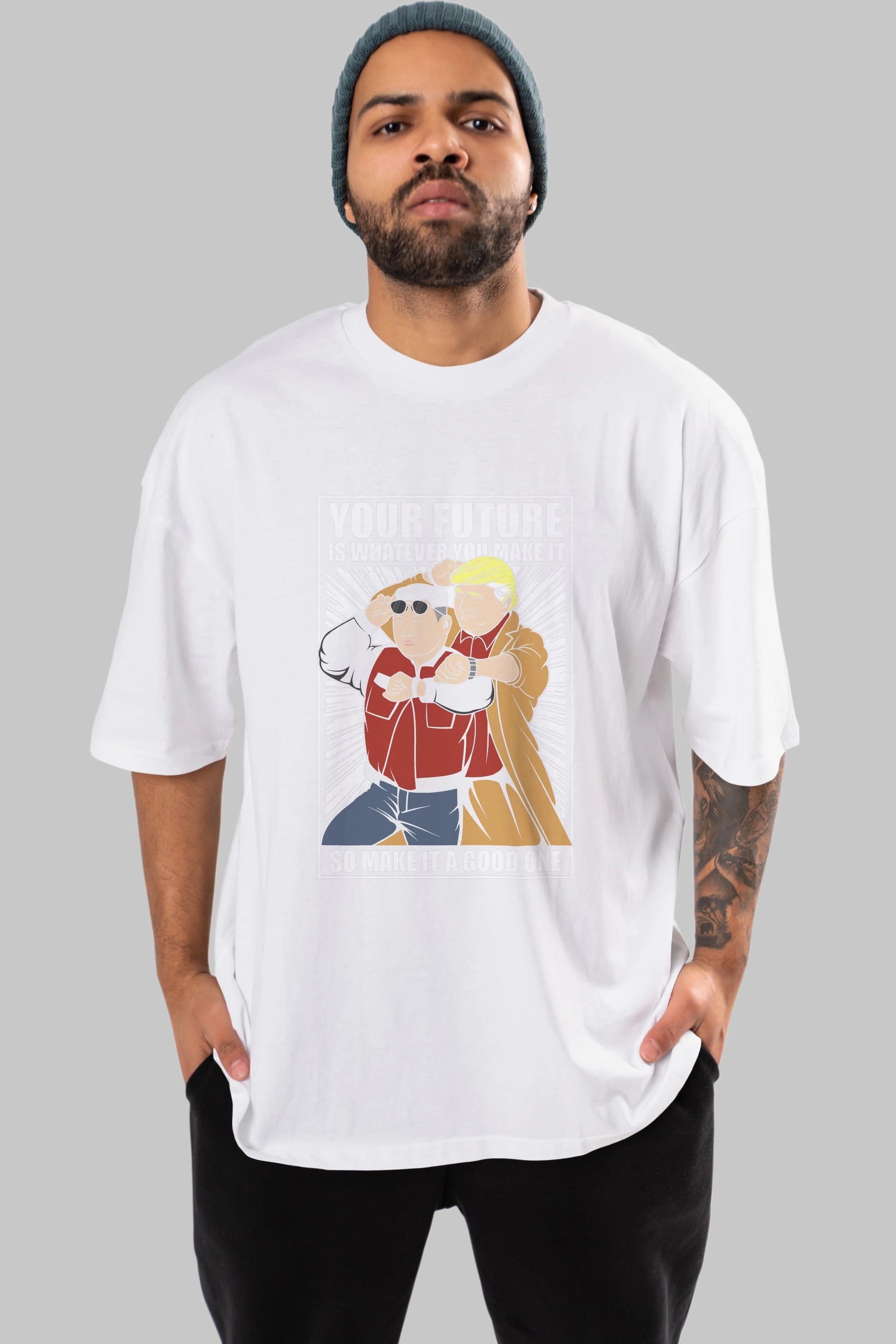 Back To The Future Jong Un Trump Ön Baskılı Oversize t-shirt Erkek Kadın Unisex %100 Pamuk tişort