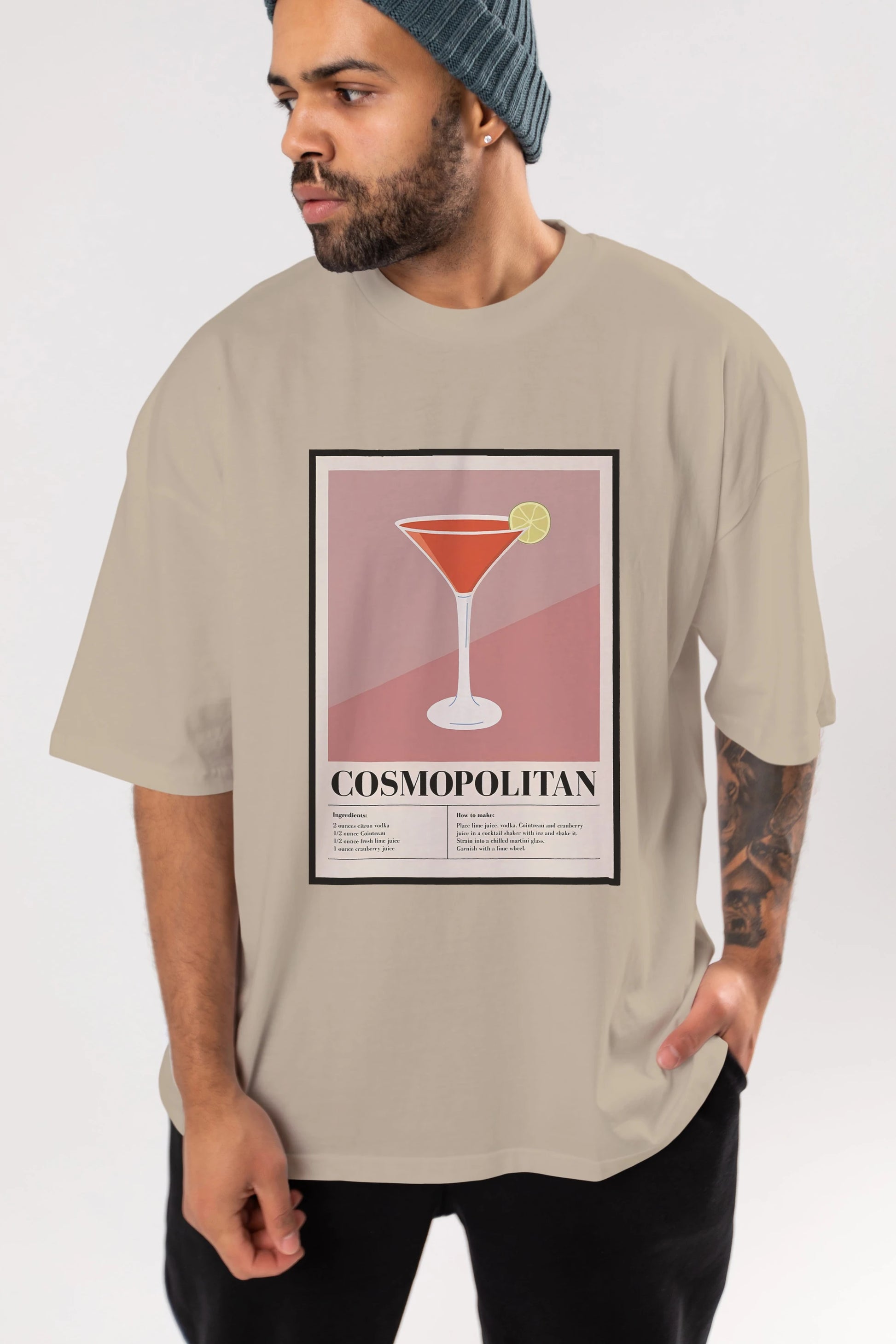 Cosmopolitan 3 Ön Baskılı Oversize t-shirt Erkek Kadın Unisex %100 Pamuk Bisiklet Yaka tişort