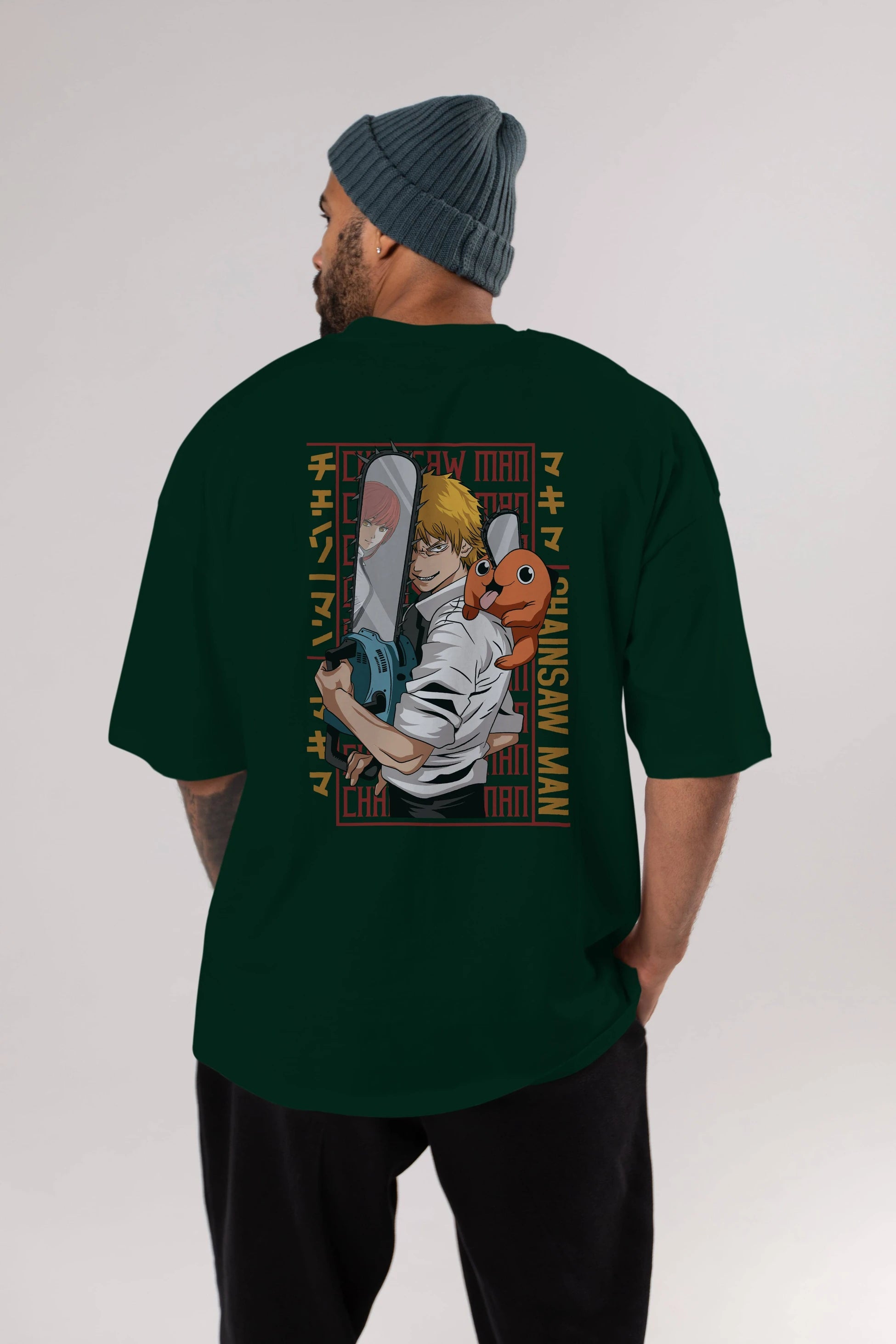 Chainsaw DENJI Anime Arka Baskılı Oversize t-shirt Erkek Kadın Unisex