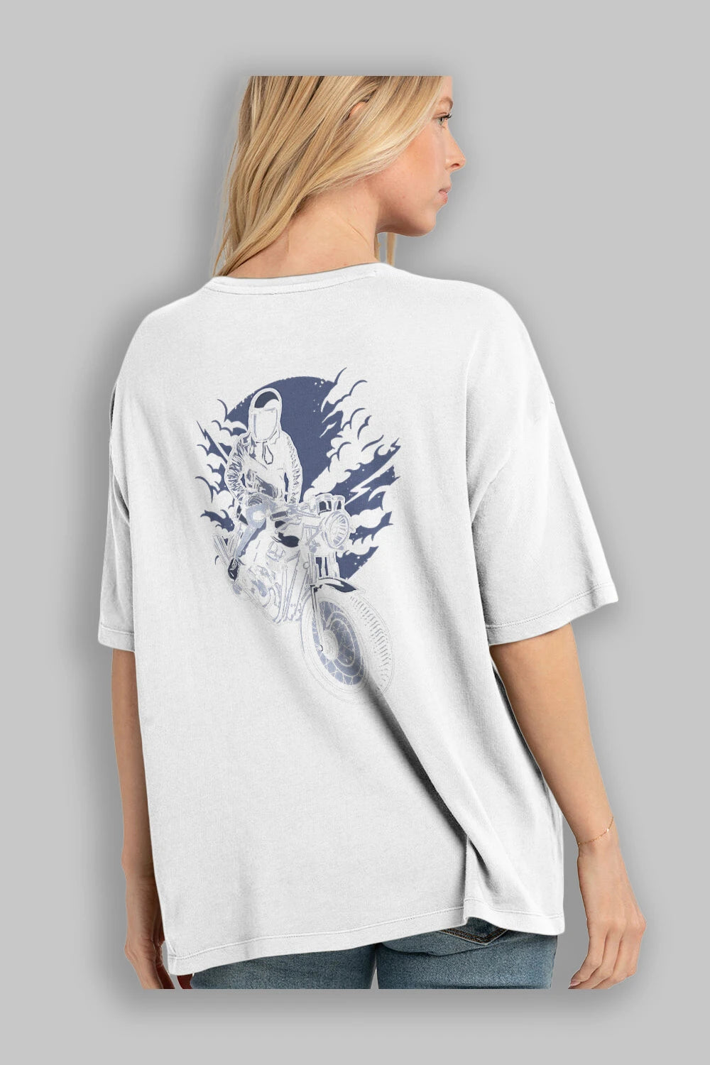 Night Rider Arka Baskılı Oversize t-shirt Erkek Kadın Unisex %100 Pamuk