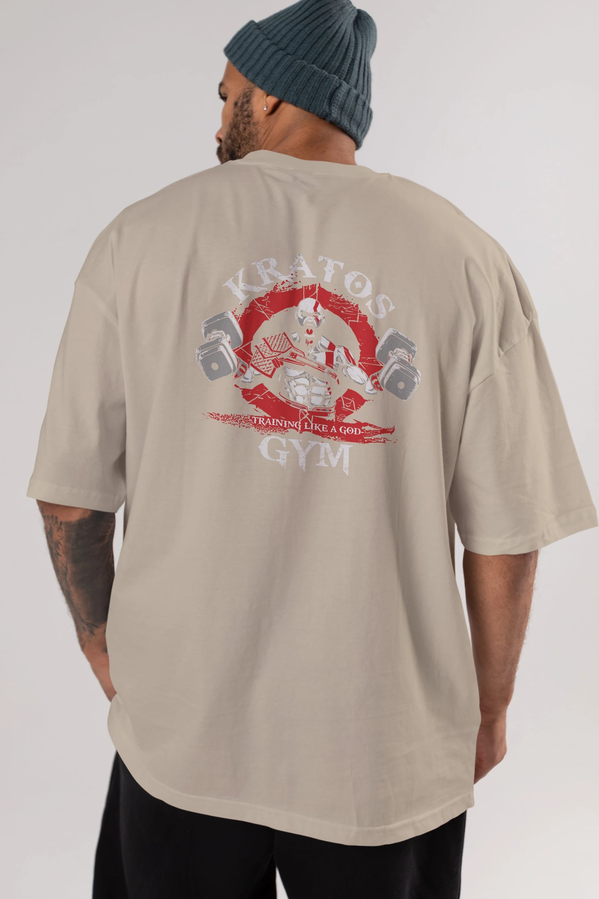 Kratos GYM Arka Baskılı Oversize t-shirt Erkek Kadın Unisex %100 Pamuk Bisiklet Yaka tişort