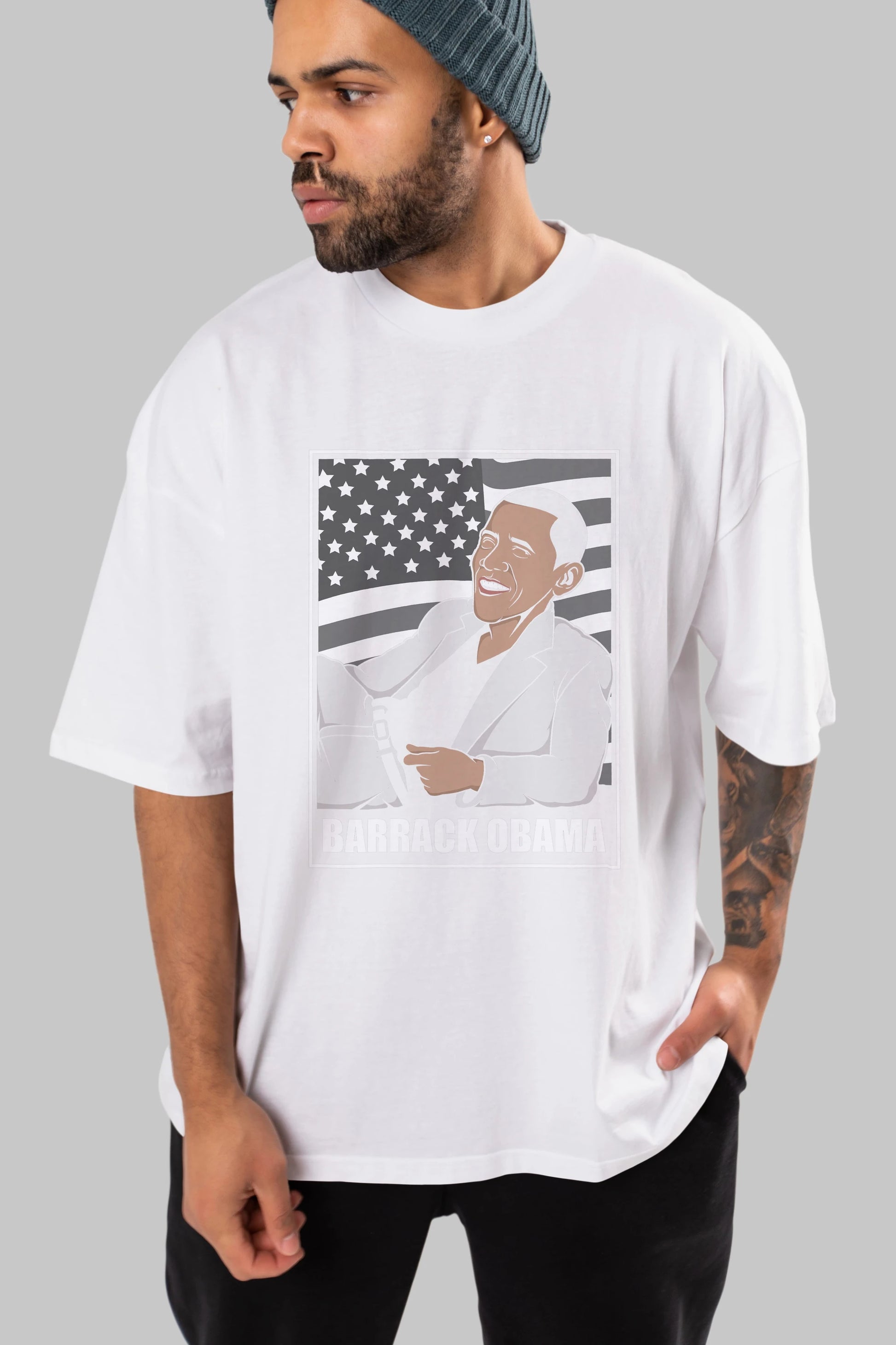 Obama Thriller Ön Baskılı Oversize t-shirt Erkek Kadın Unisex %100 Pamuk tişort