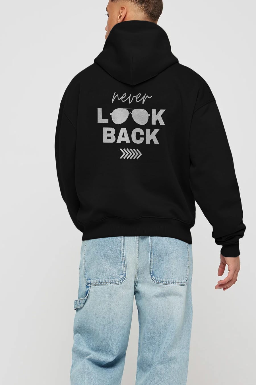 Never Look Back Yazılı Arka Baskılı Oversize Hoodie Kapüşonlu Sweatshirt Erkek Kadın Unisex