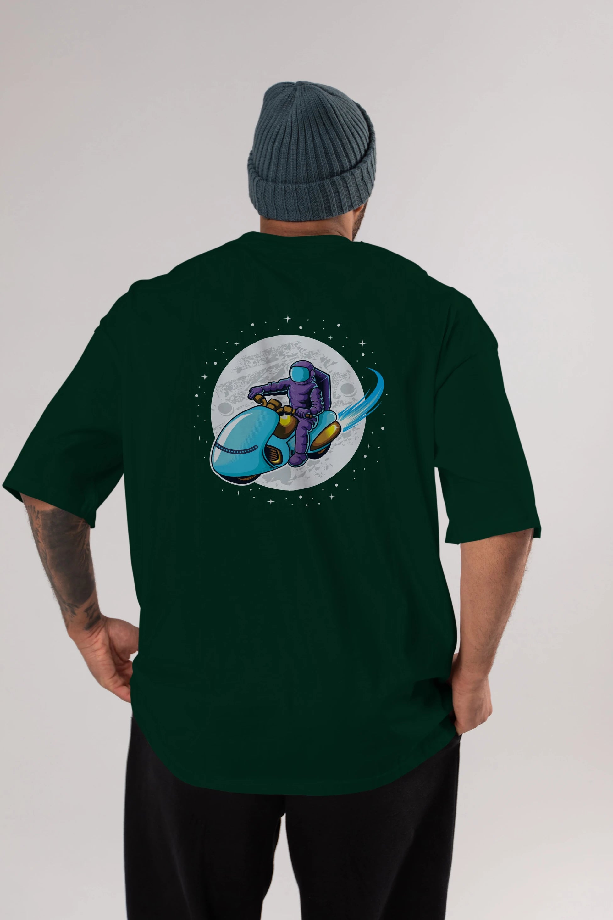 Astrorider in Space Arka Baskılı Oversize t-shirt Erkek Kadın Unisex
