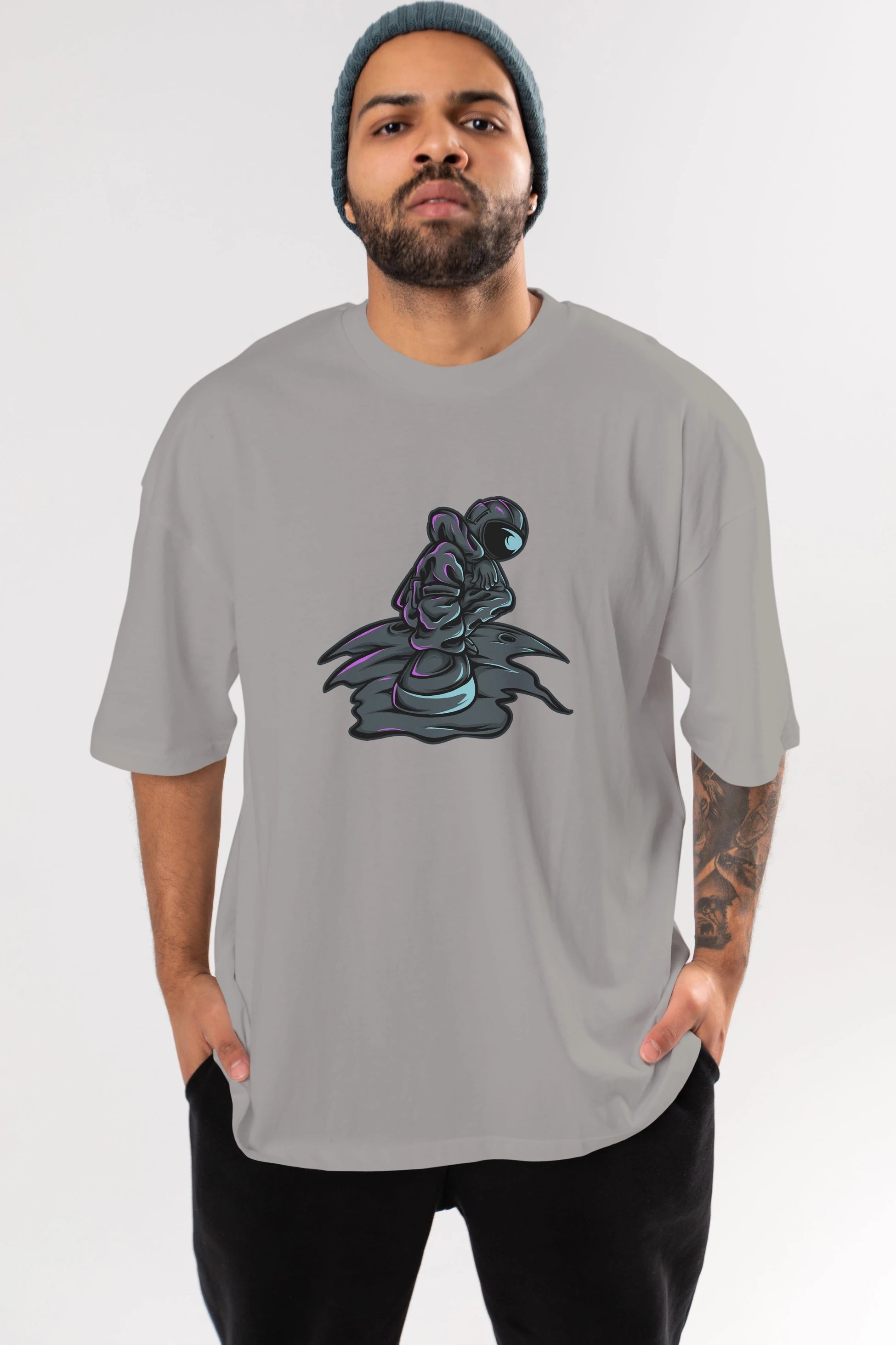Stylish Astronaut Ön Baskılı Oversize t-shirt Erkek Kadın Unisex