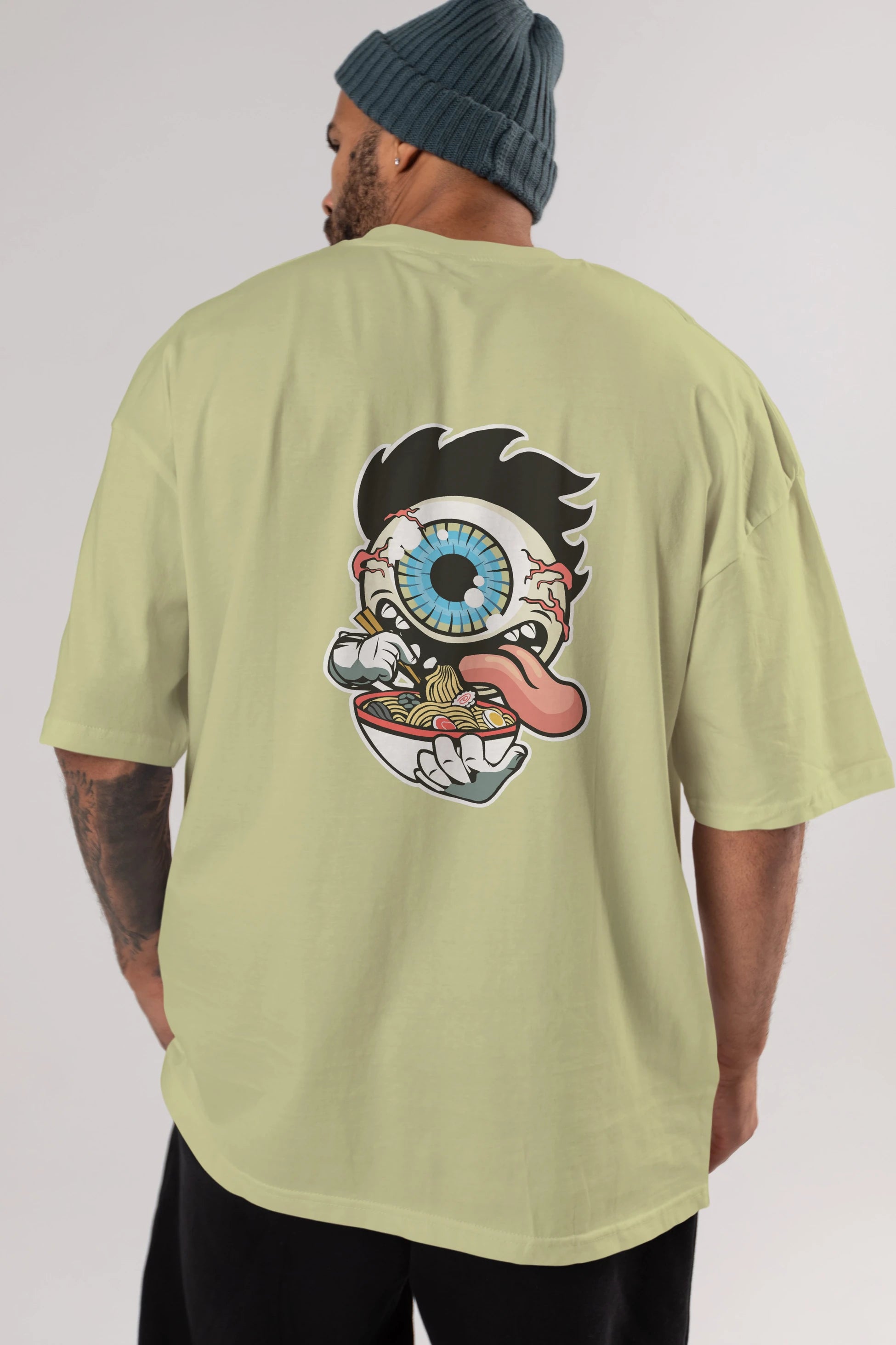 Eyeball Ramen Arka Baskılı Oversize t-shirt Erkek Kadın Unisex %100 Pamuk tişort