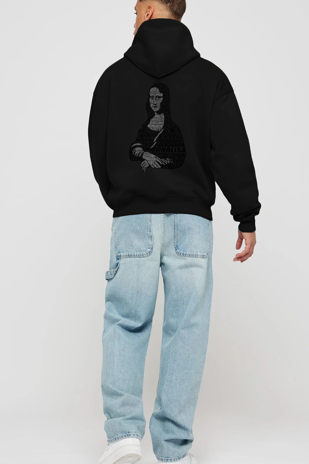 Mona Lisa Calligram Arka Baskılı Hoodie Oversize Kapüşonlu Sweatshirt Erkek Kadın Unisex