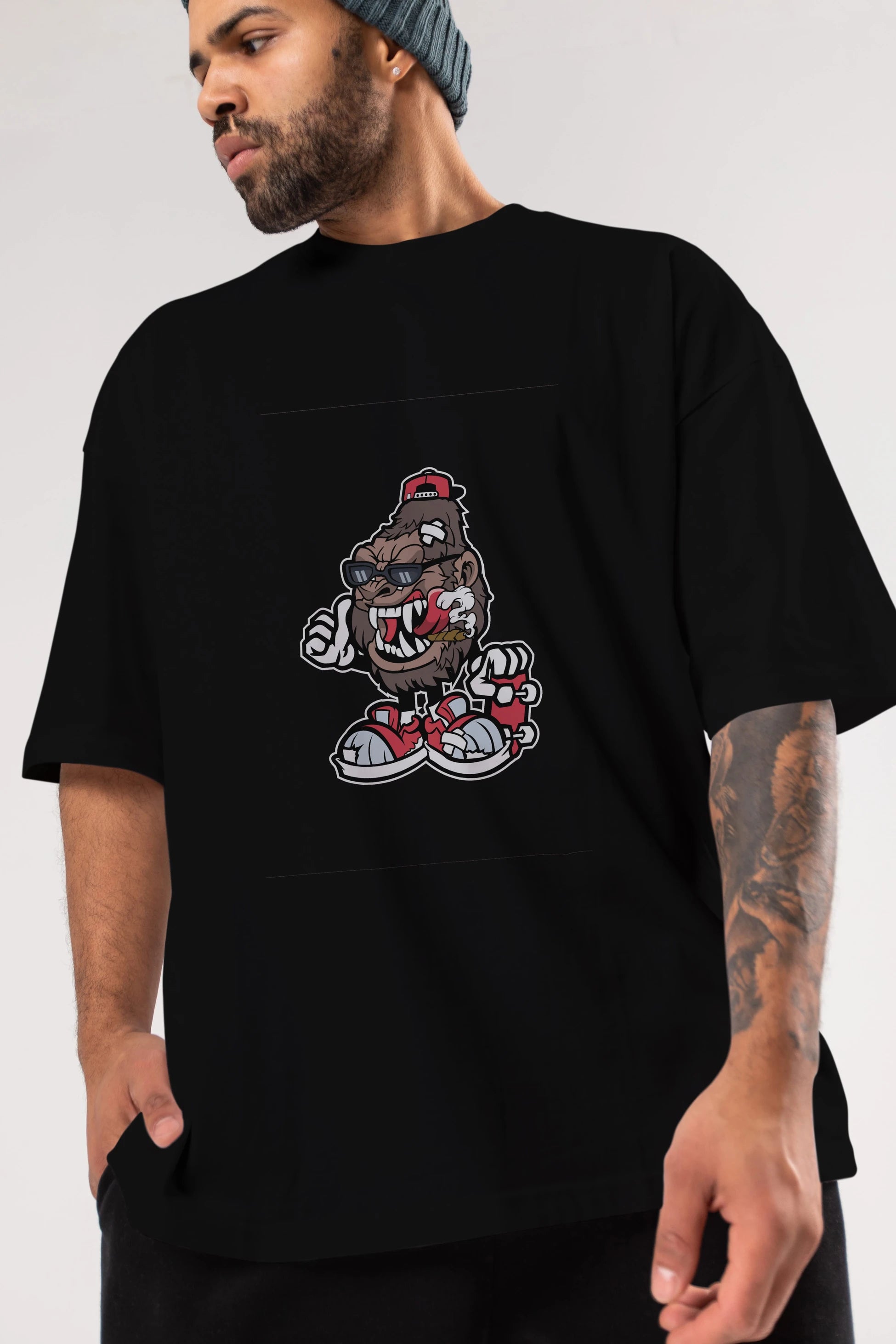 Gorilla Skater Ön Baskılı Oversize t-shirt Erkek Kadın Unisex %100 Pamuk tişort