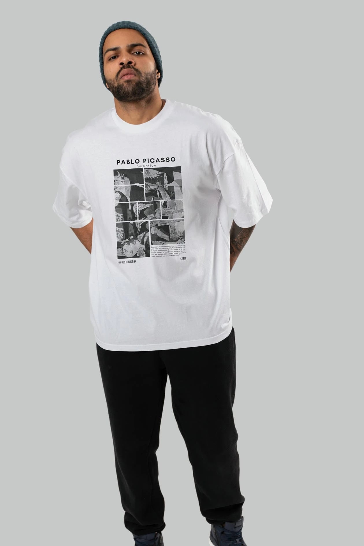 Pablo Picasso Guernica ön Baskılı Oversize t-shirt Erkek Kadın Bisiklet Yaka Pamuk tişort