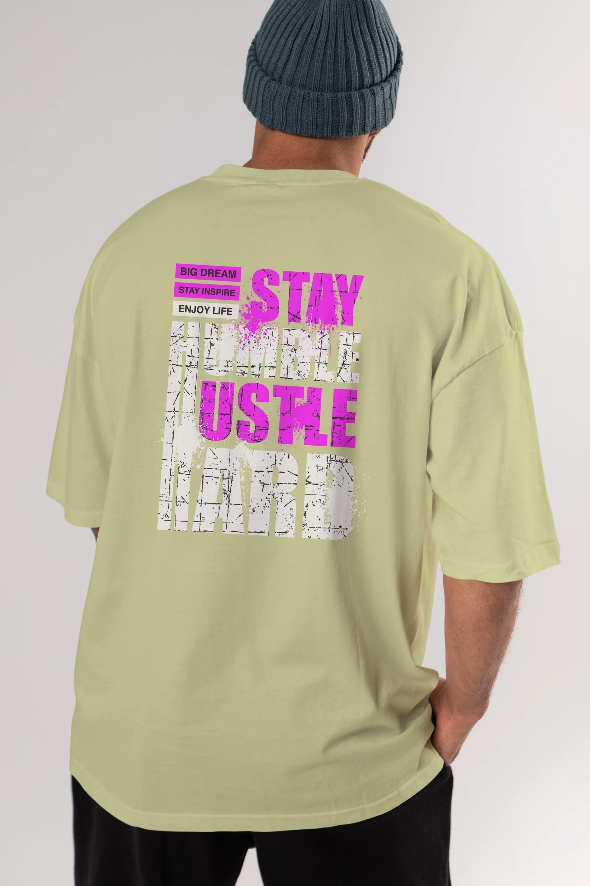 Stay Hustle Arka Baskılı Oversize t-shirt Erkek Kadın Unisex