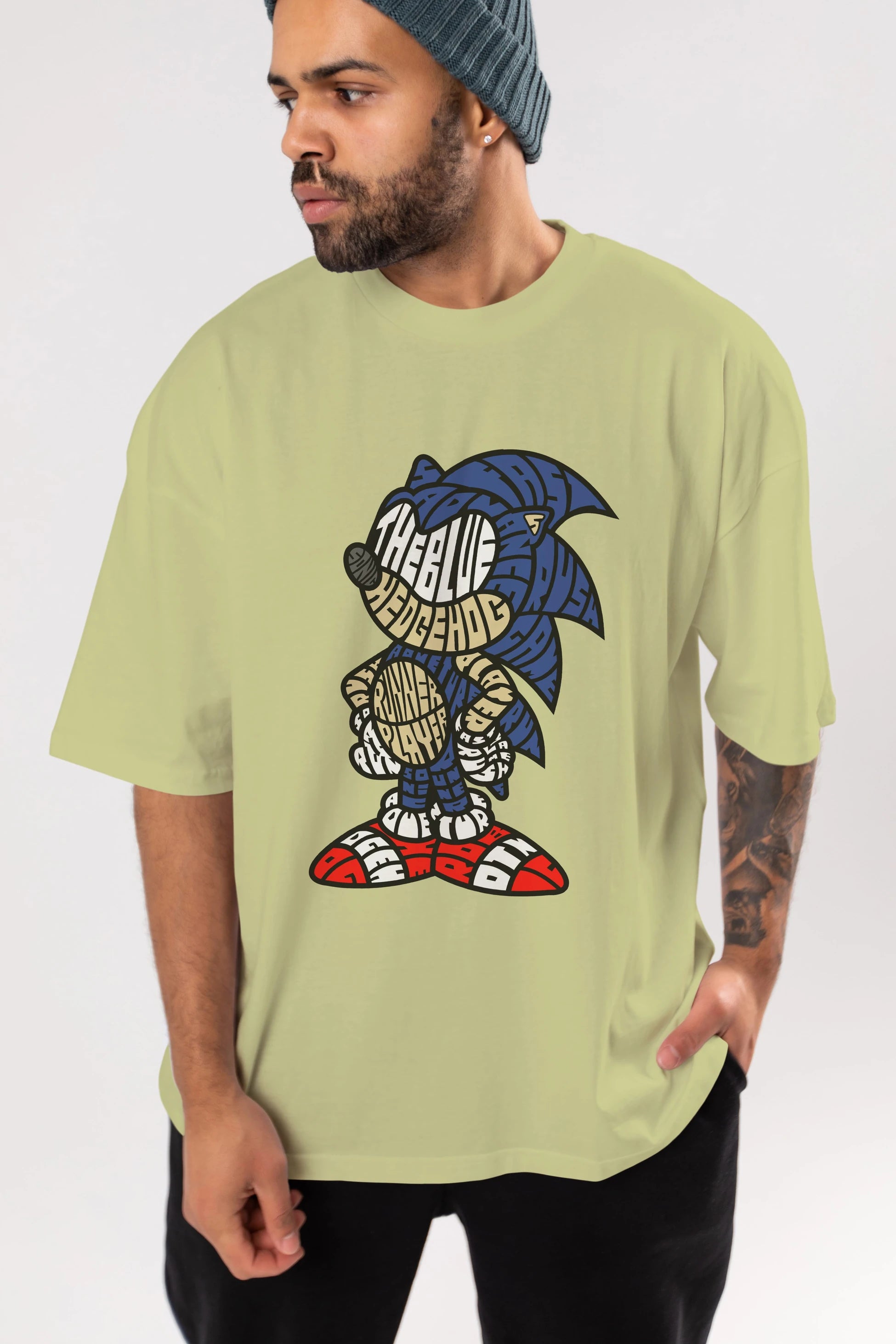 The Blue Hedgehog Ön Baskılı Oversize t-shirt %100 pamuk Erkek Kadın Unisex