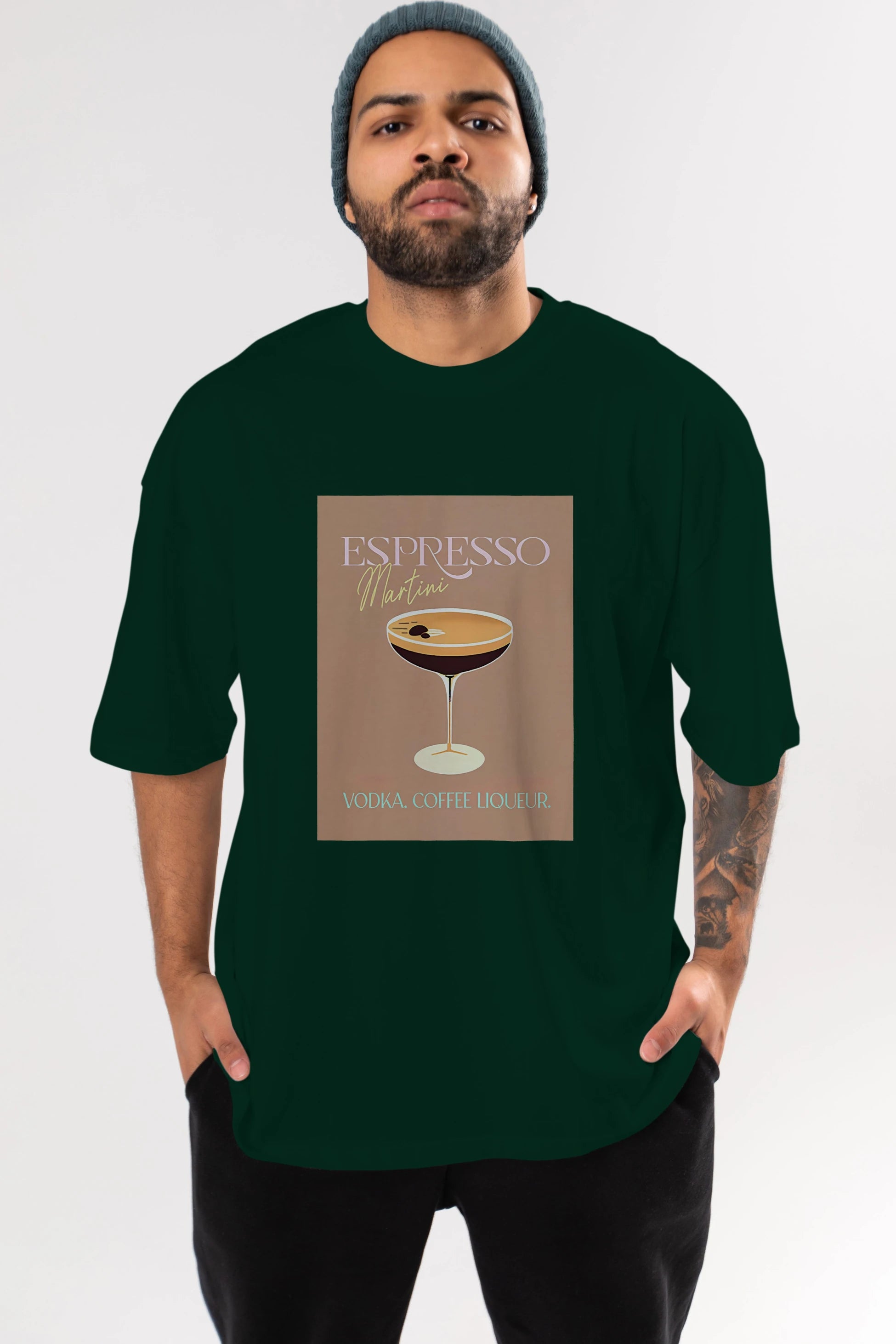 Espresso Martini Cocktail Ön Baskılı Oversize t-shirt Erkek Kadın Unisex %100 Pamuk Bisiklet Yaka tişort