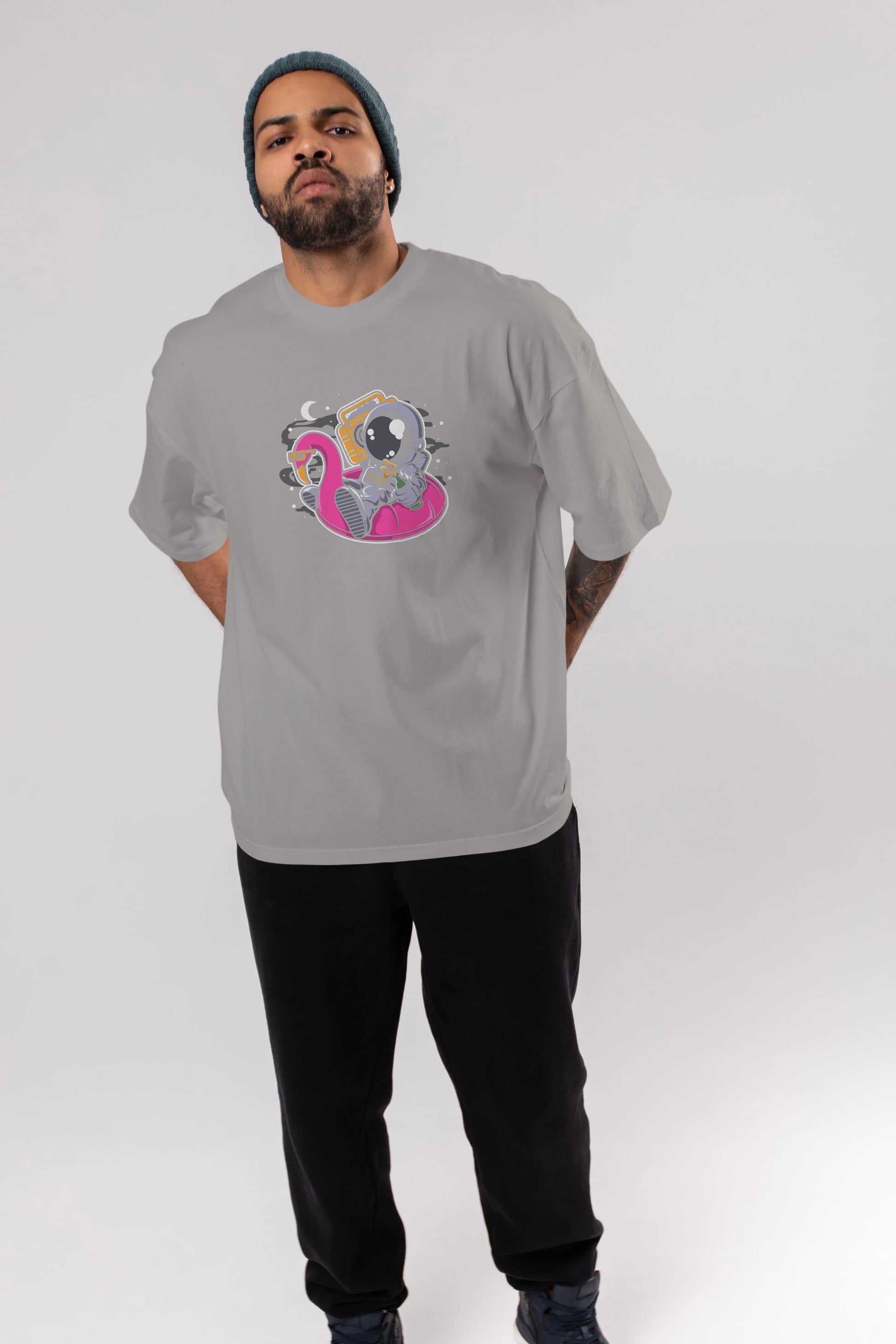 Astronaut Floaties Ballon Ön Baskılı Oversize t-shirt Erkek Kadın Unisex