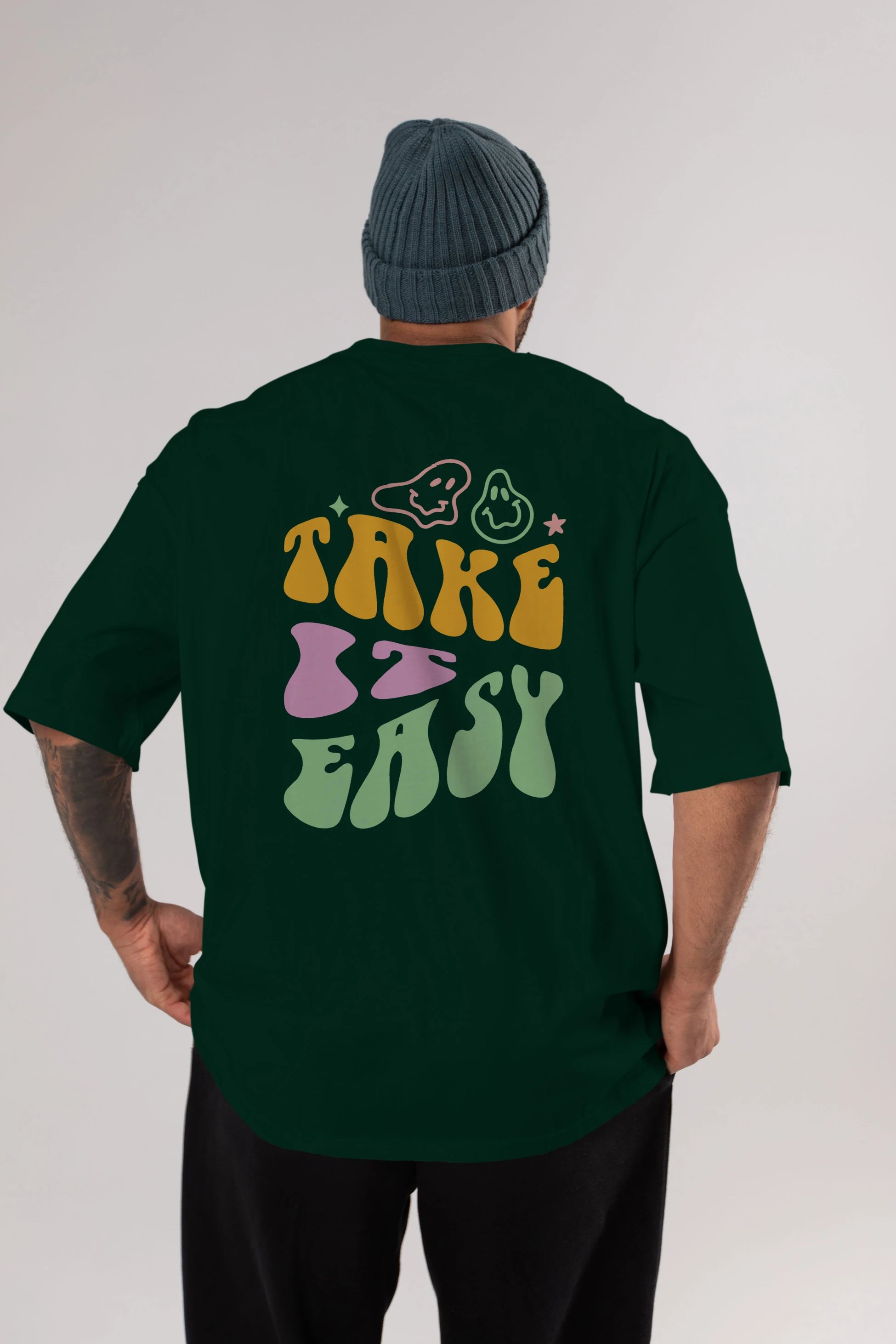 Take it Easy Yazılı Arka Baskılı Oversize t-shirt Erkek Kadın Unisex