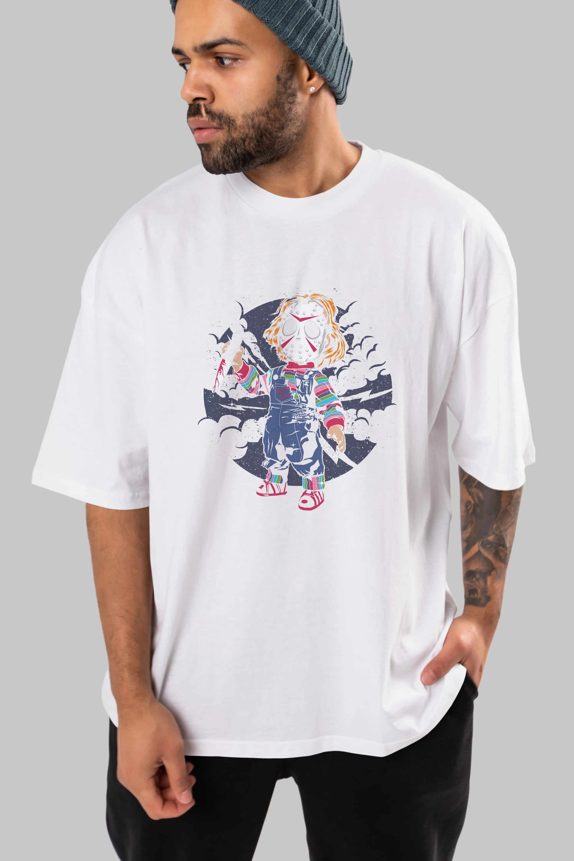 Chucky Ön Baskılı Oversize t-shirt Erkek Kadın Unisex %100 Pamuk tişort