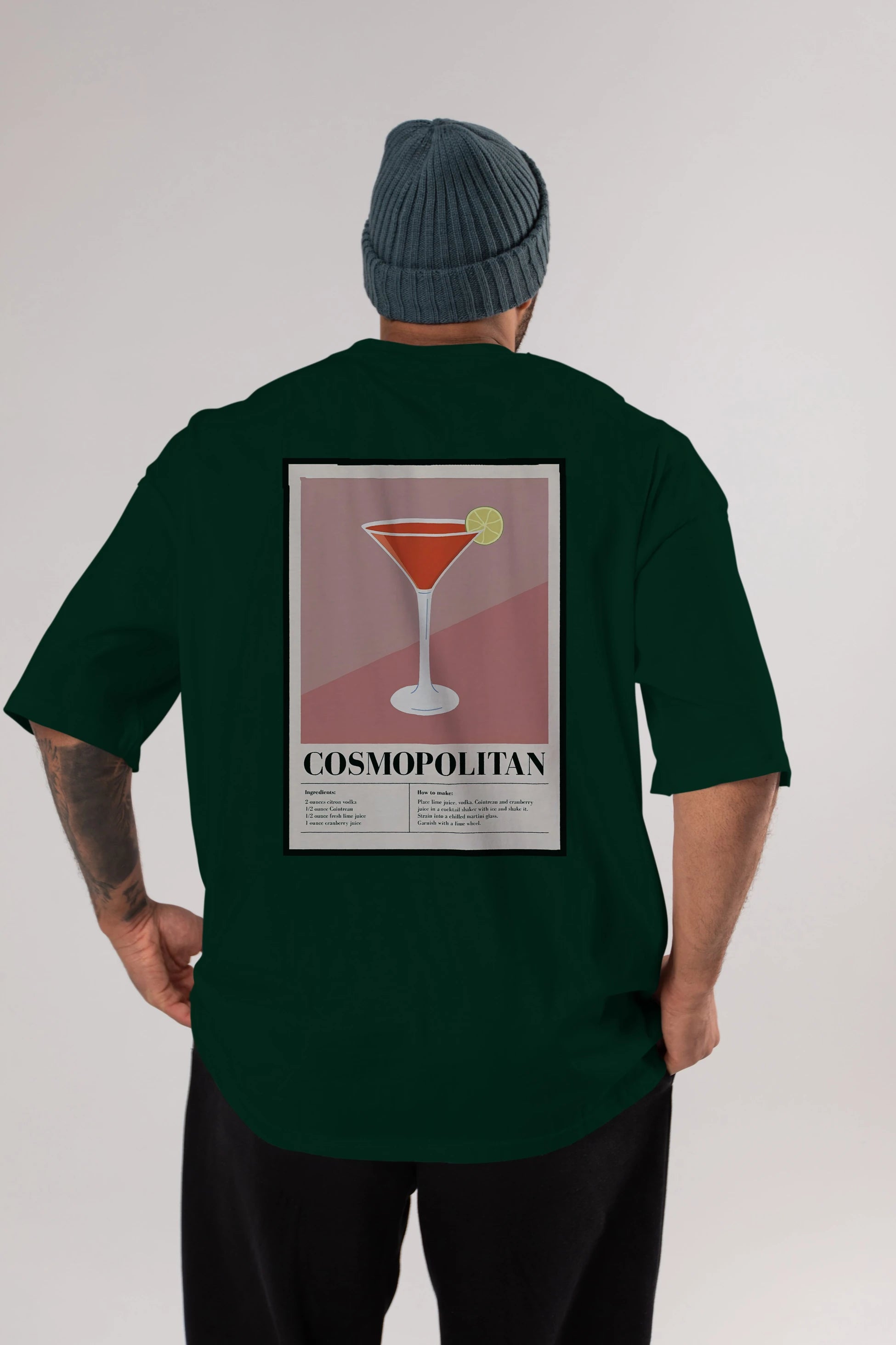Cosmopolitan 3 Arka Baskılı Oversize t-shirt Erkek Kadın Unisex %100 Pamuk Bisiklet Yaka tişort