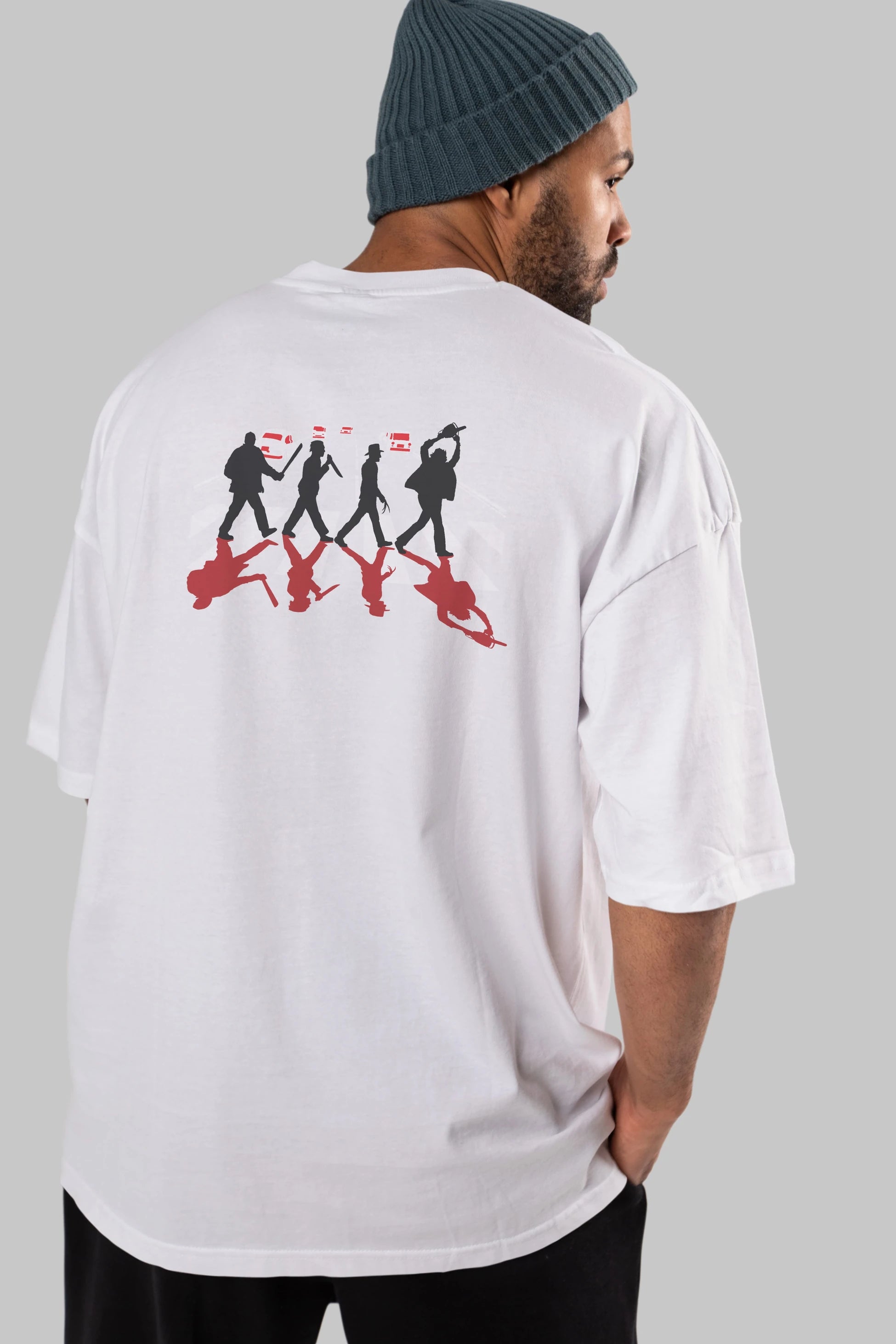 Abbey Road Killer Red Arka Baskılı Oversize t-shirt %100 pamuk Erkek Kadın Unisex