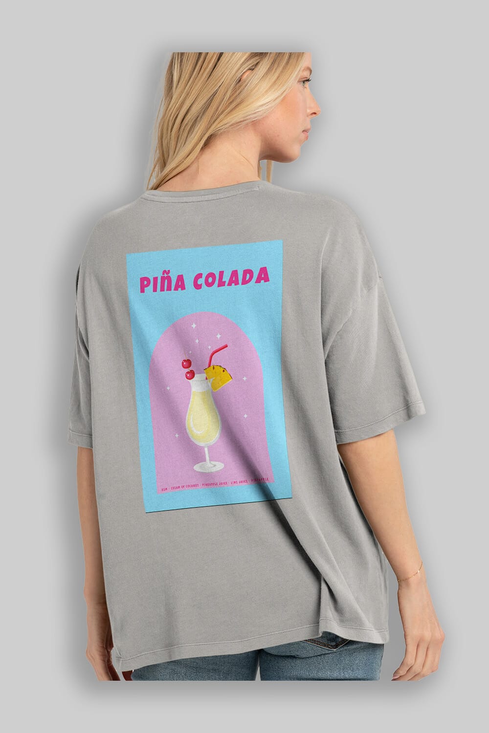 Pina Colada 2 Arka Baskılı Oversize t-shirt Erkek Kadın Unisex %100 Pamuk Bisiklet Yaka tişort