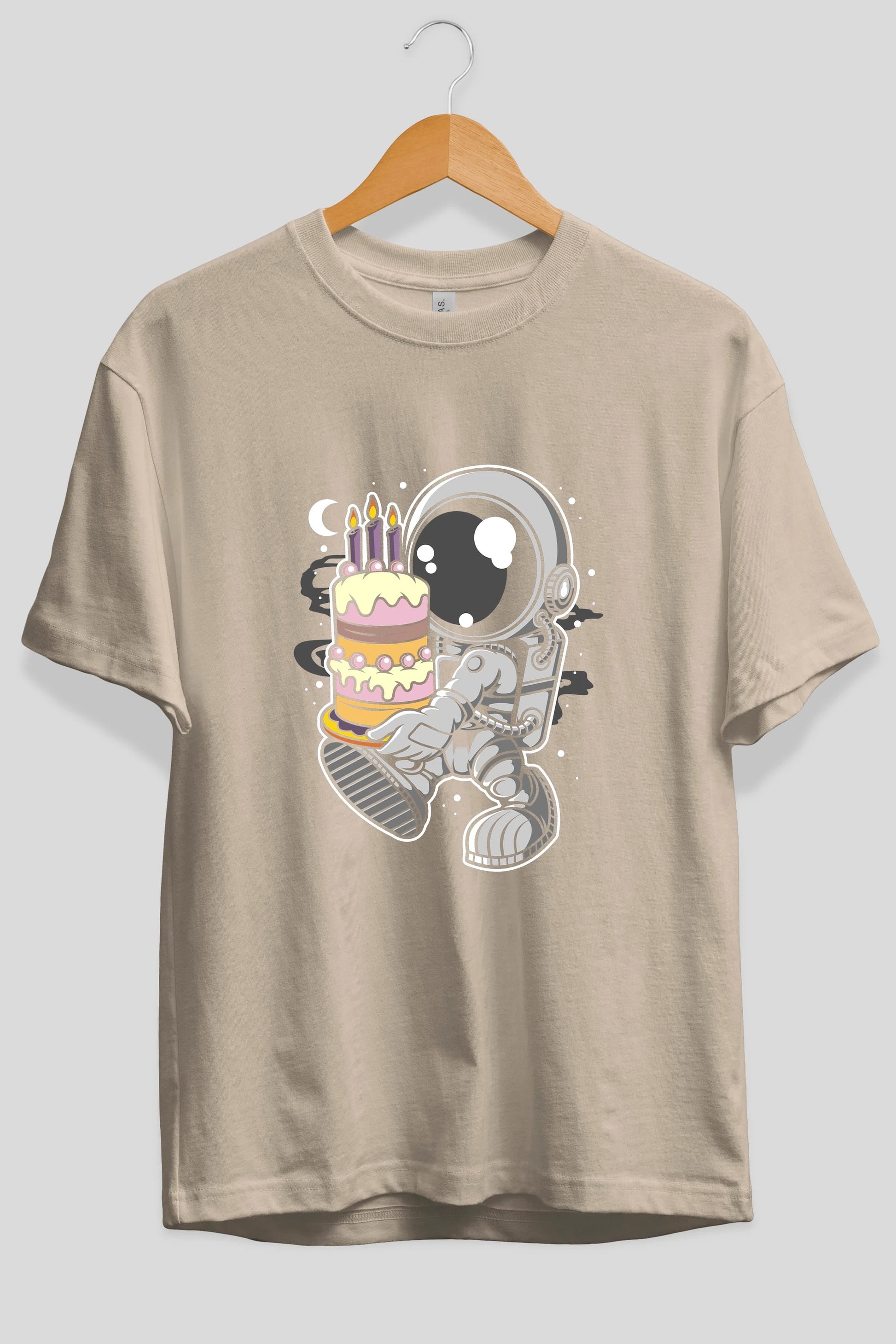 Astronaut Birthday Cake Ön Baskılı Oversize t-shirt Erkek Kadın Unisex