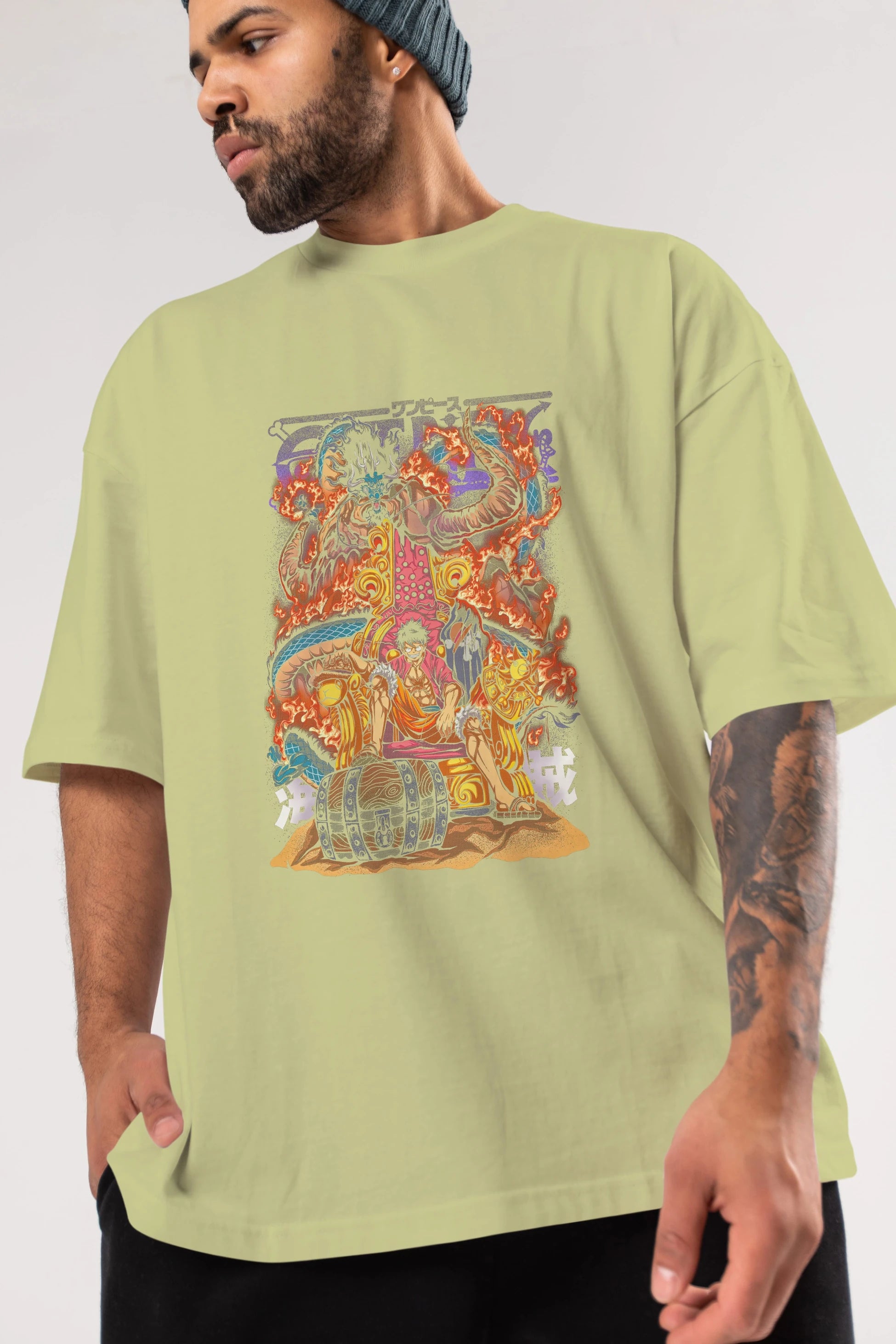 MONKEY D. LUFFY 1 Anime Ön Baskılı Oversize t-shirt %100 pamuk Erkek Kadın Unisex