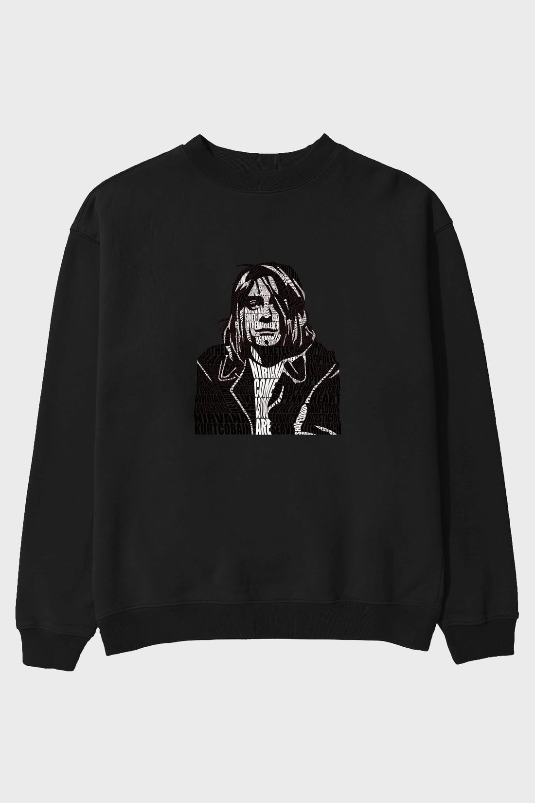 Kurt Cobain Calligram Ön Baskılı Oversize Sweatshirt Erkek Kadın Unisex