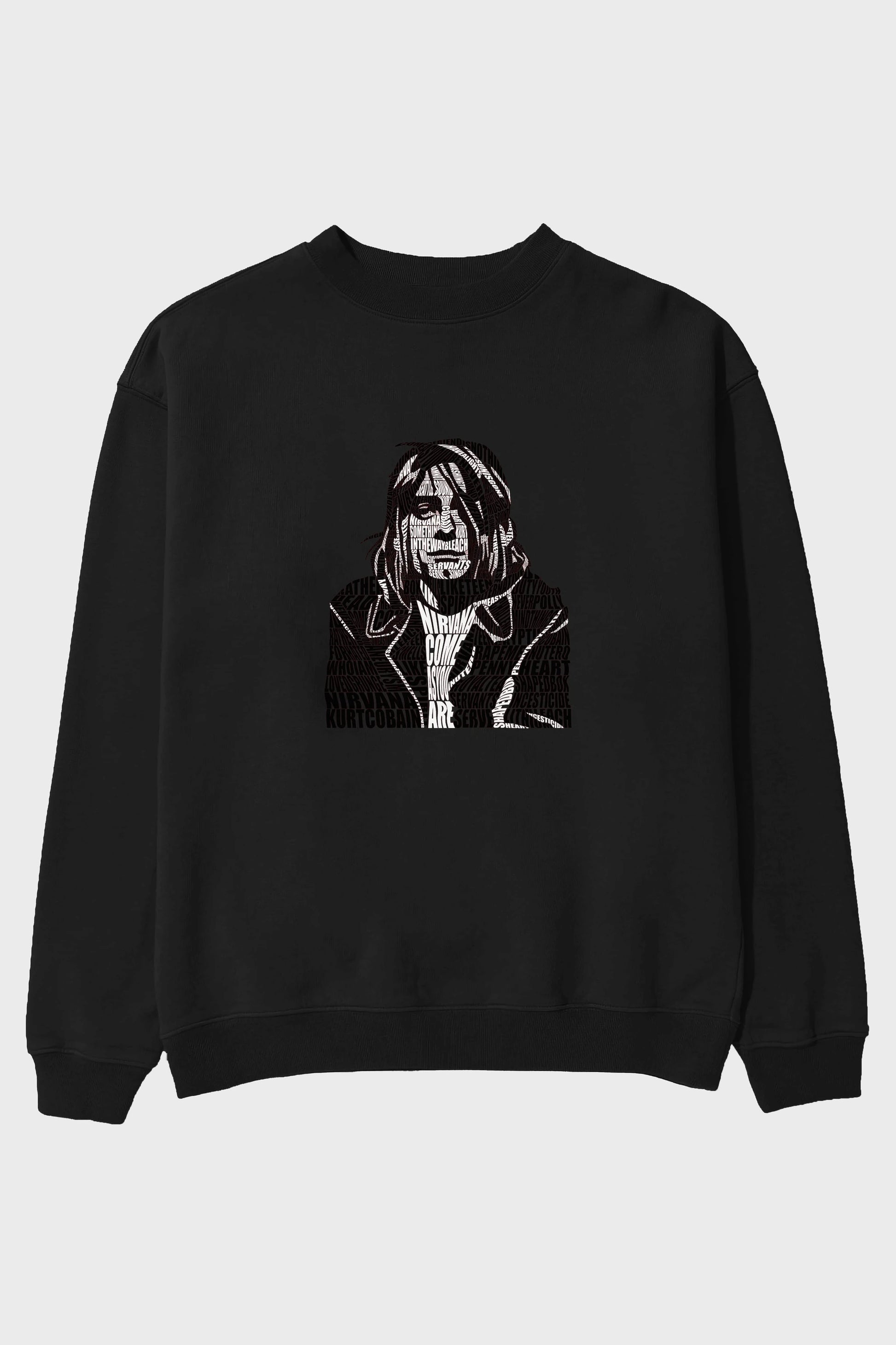 Kurt Cobain Calligram Ön Baskılı Oversize Sweatshirt Erkek Kadın Unisex