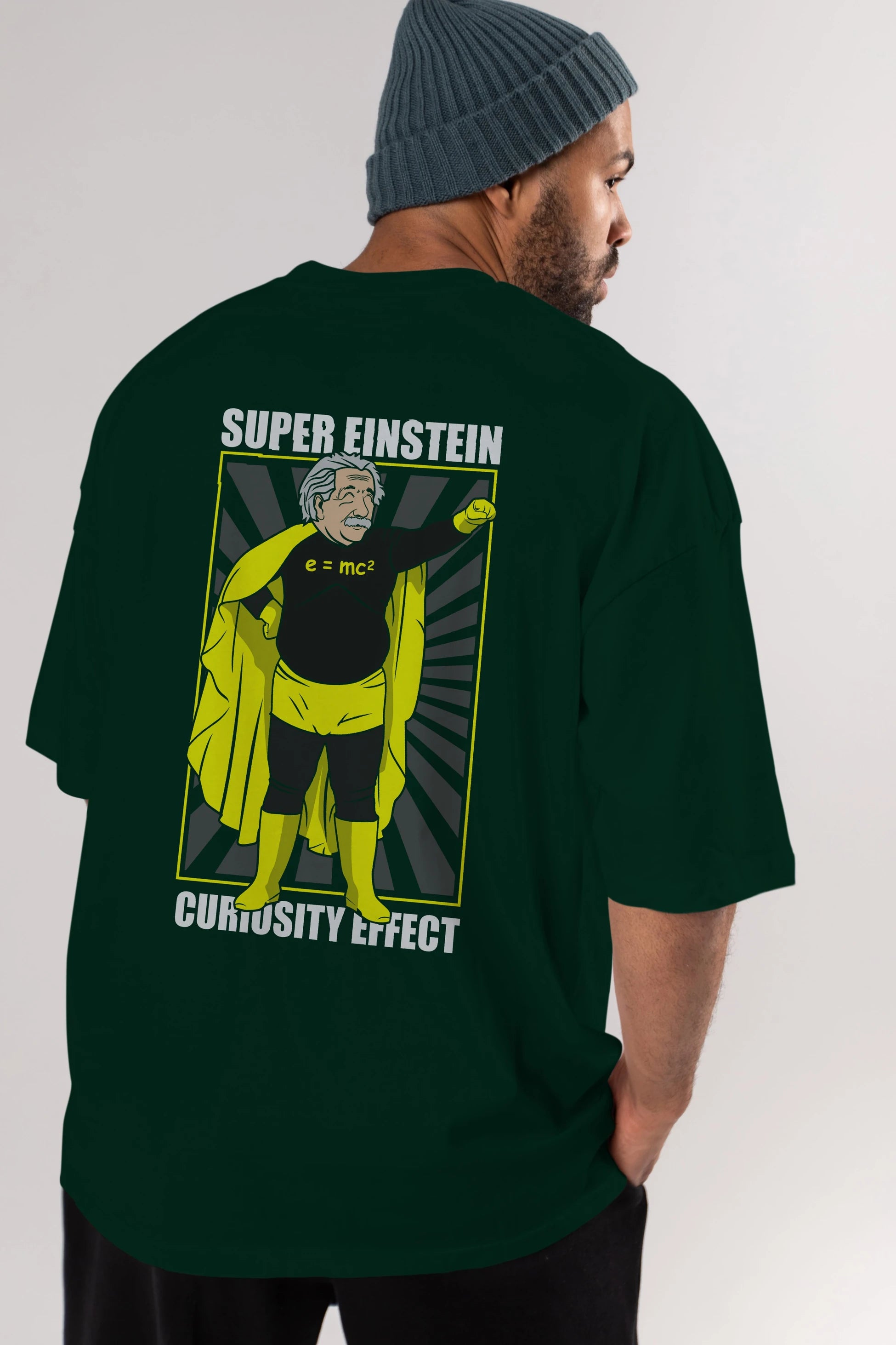 Super Einsten Arka Baskılı Oversize t-shirt Erkek Kadın Unisex %100 Pamuk tişort