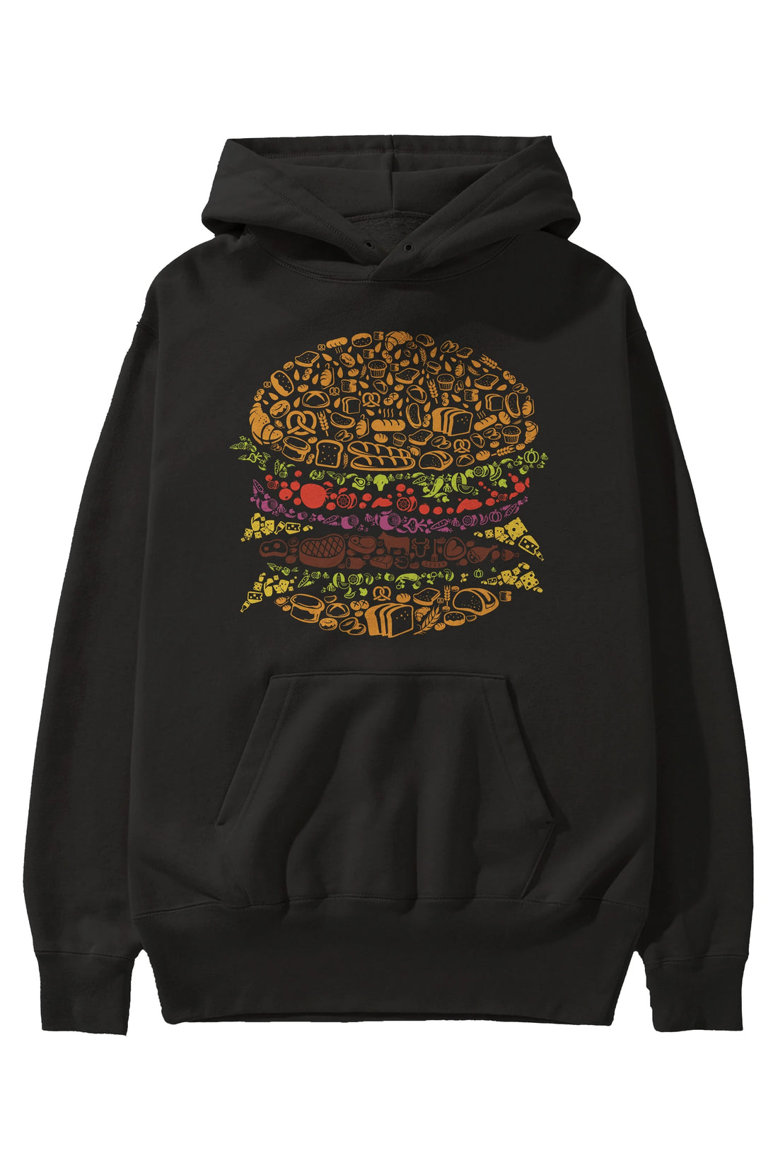 Burger Ön Baskılı Hoodie Oversize Kapüşonlu Sweatshirt Erkek Kadın Unisex