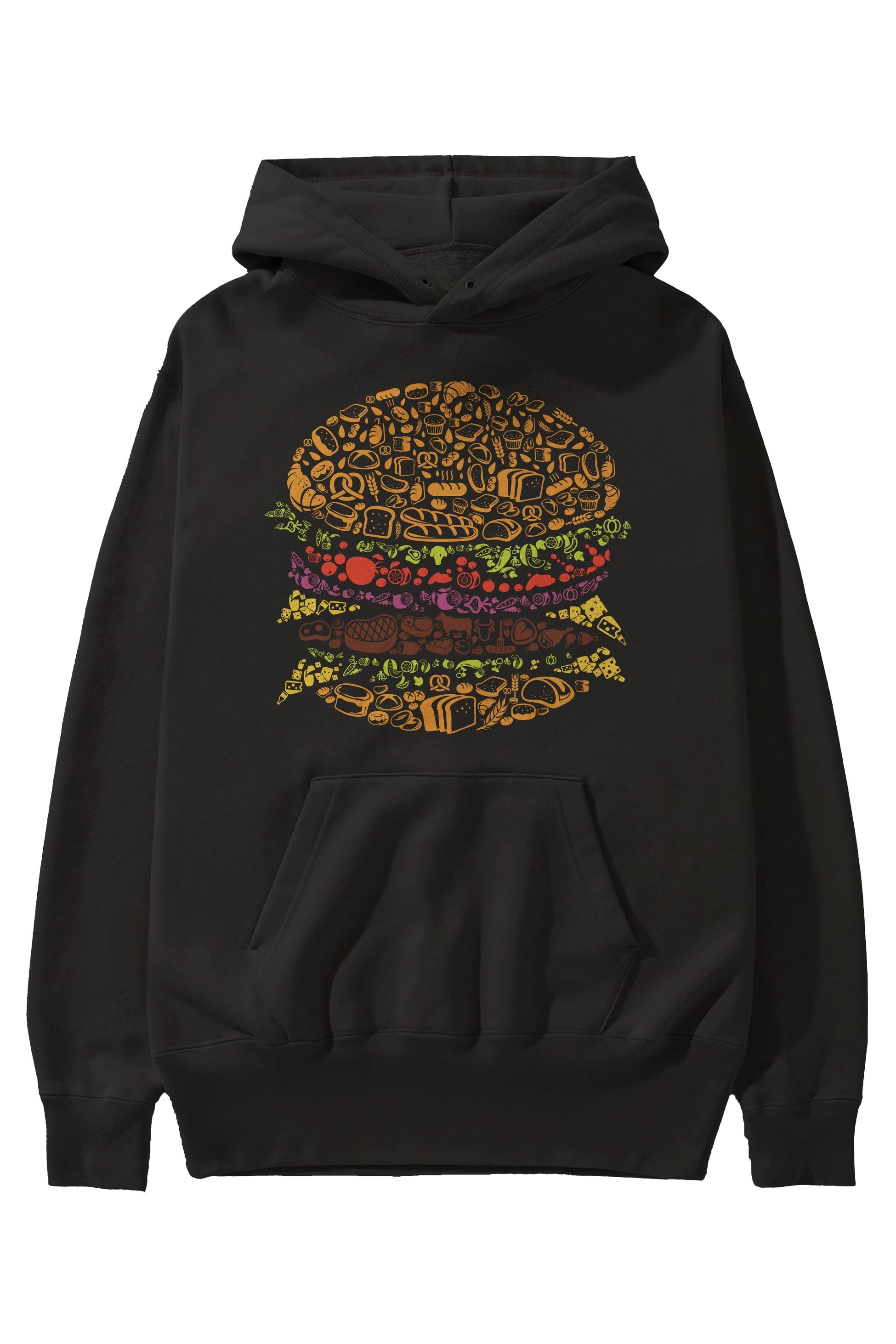 Burger Ön Baskılı Hoodie Oversize Kapüşonlu Sweatshirt Erkek Kadın Unisex