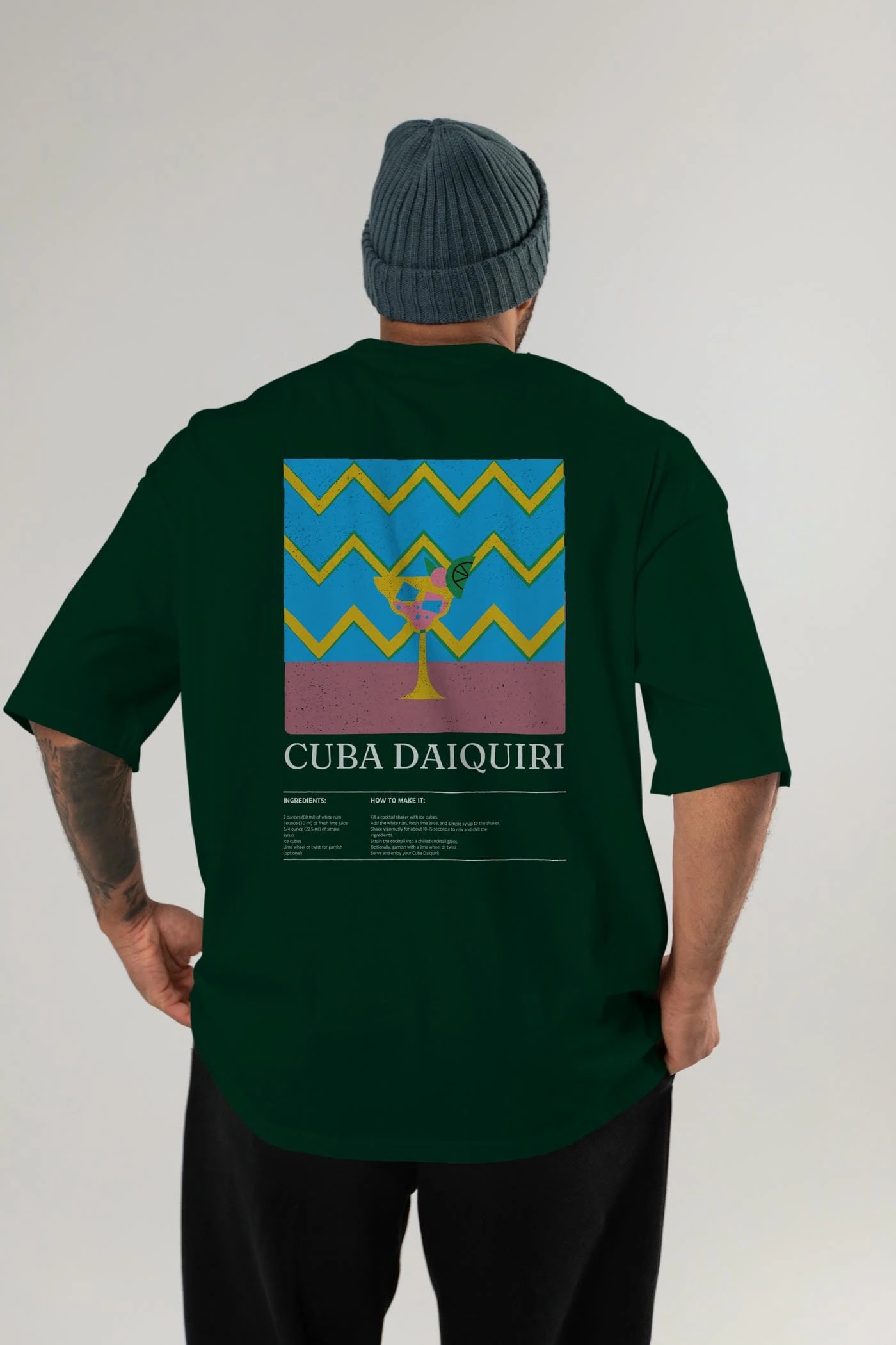 Cuba Daiquiri Kokteyl Serisi Arka Baskılı Oversize t-shirt Erkek Kadın %100 Pamuk Bisiklet Yaka tişort