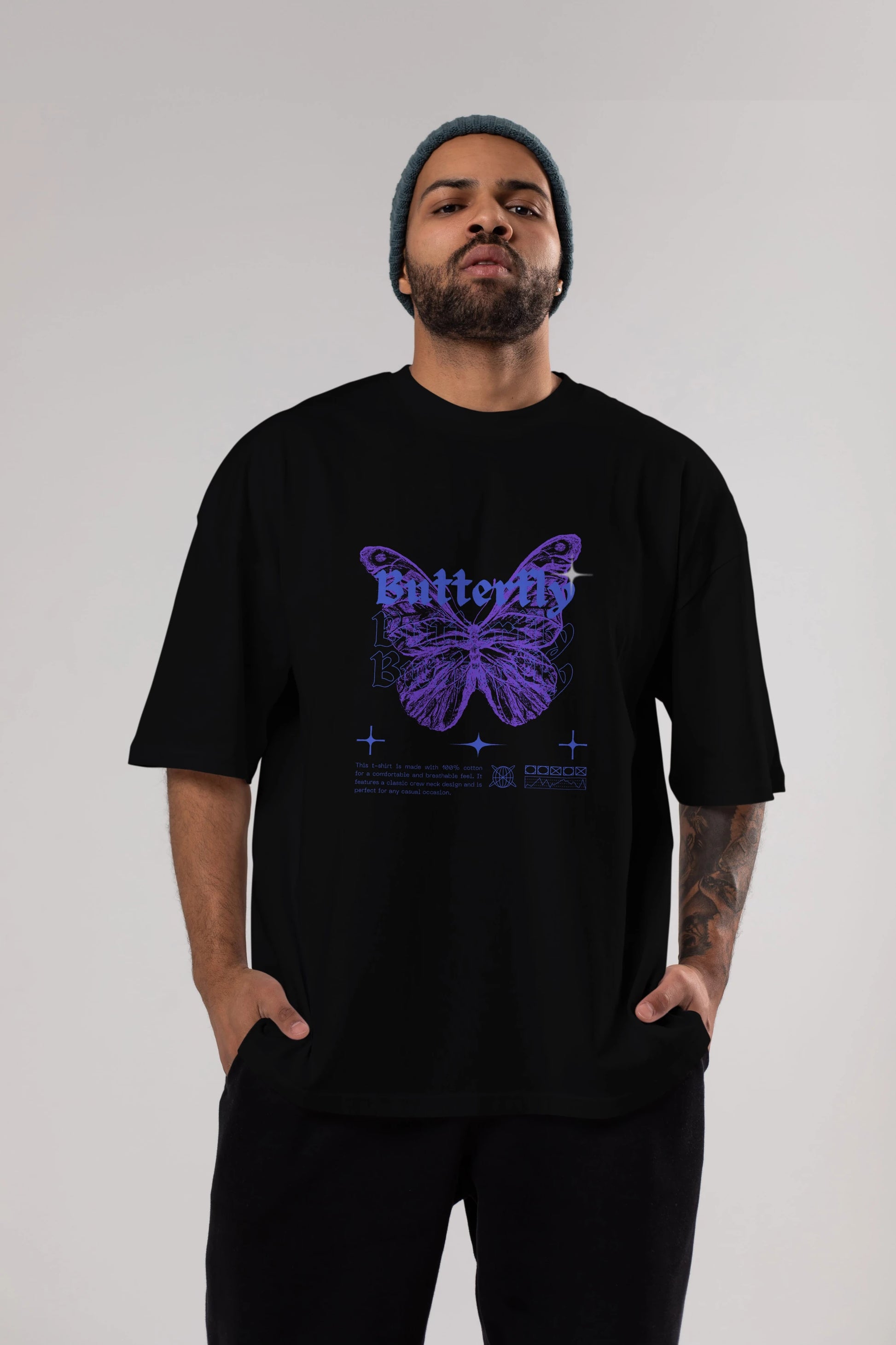 Butterfly Streetwear Ön Baskılı Oversize t-shirt Erkek Kadın Unisex