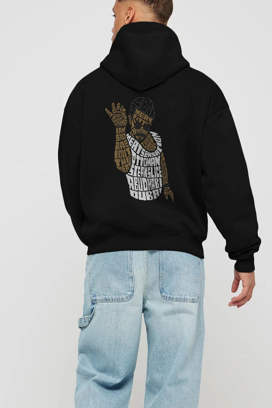 Salt Bae Arka Baskılı Hoodie Oversize Kapüşonlu Sweatshirt Erkek Kadın Unisex