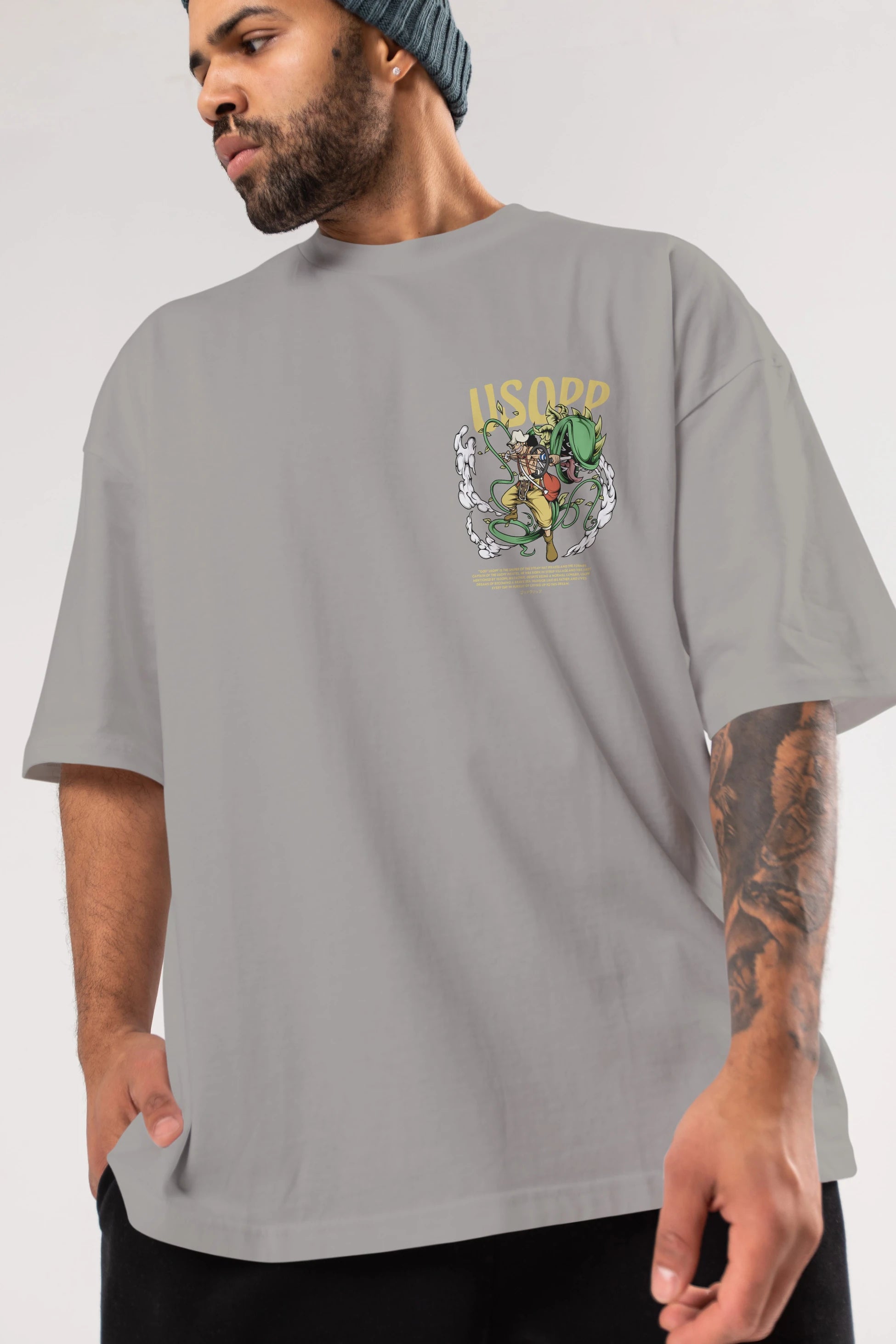 Usopp Ön Sol Baskılı Oversize t-shirt Erkek Kadın Unisex %100 Pamuk Bisiklet Yaka tişort