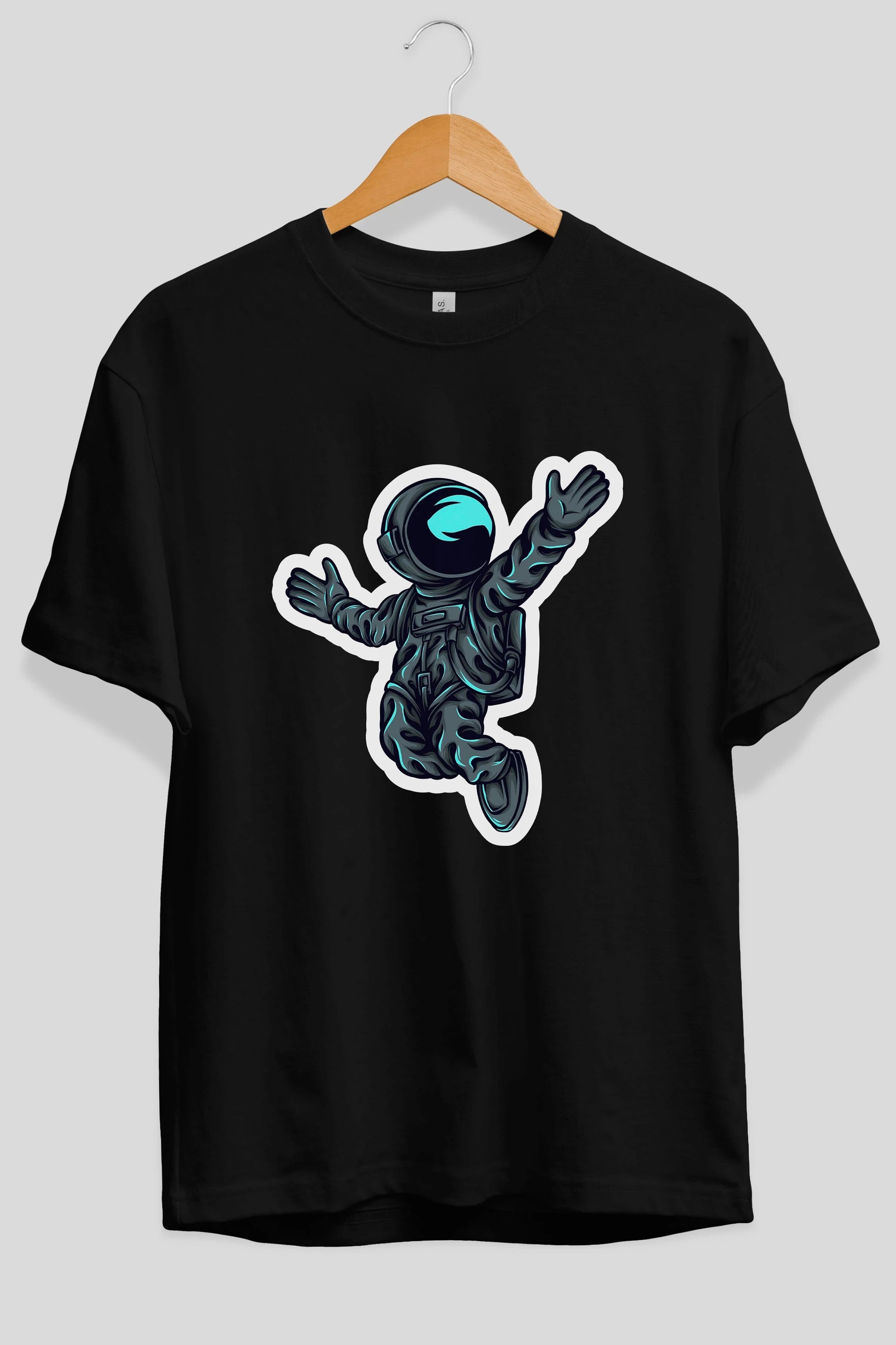 Happy Astronaut Sticker Ön Baskılı Oversize t-shirt Erkek Kadın Unisex