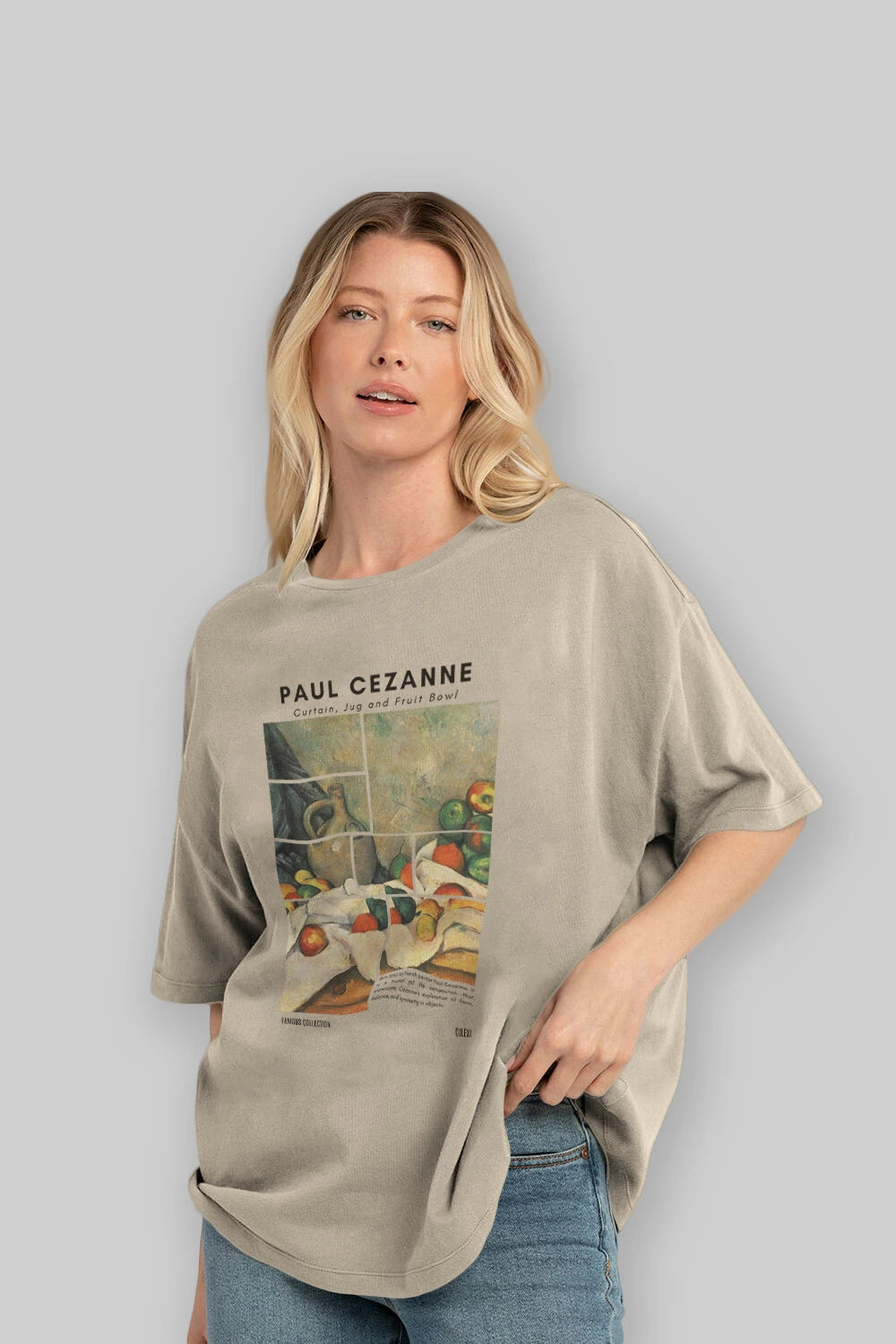 Paul Cezanne Curtain ön Baskılı Oversize t-shirt Erkek Kadın Bisiklet Yaka Pamuk tişort