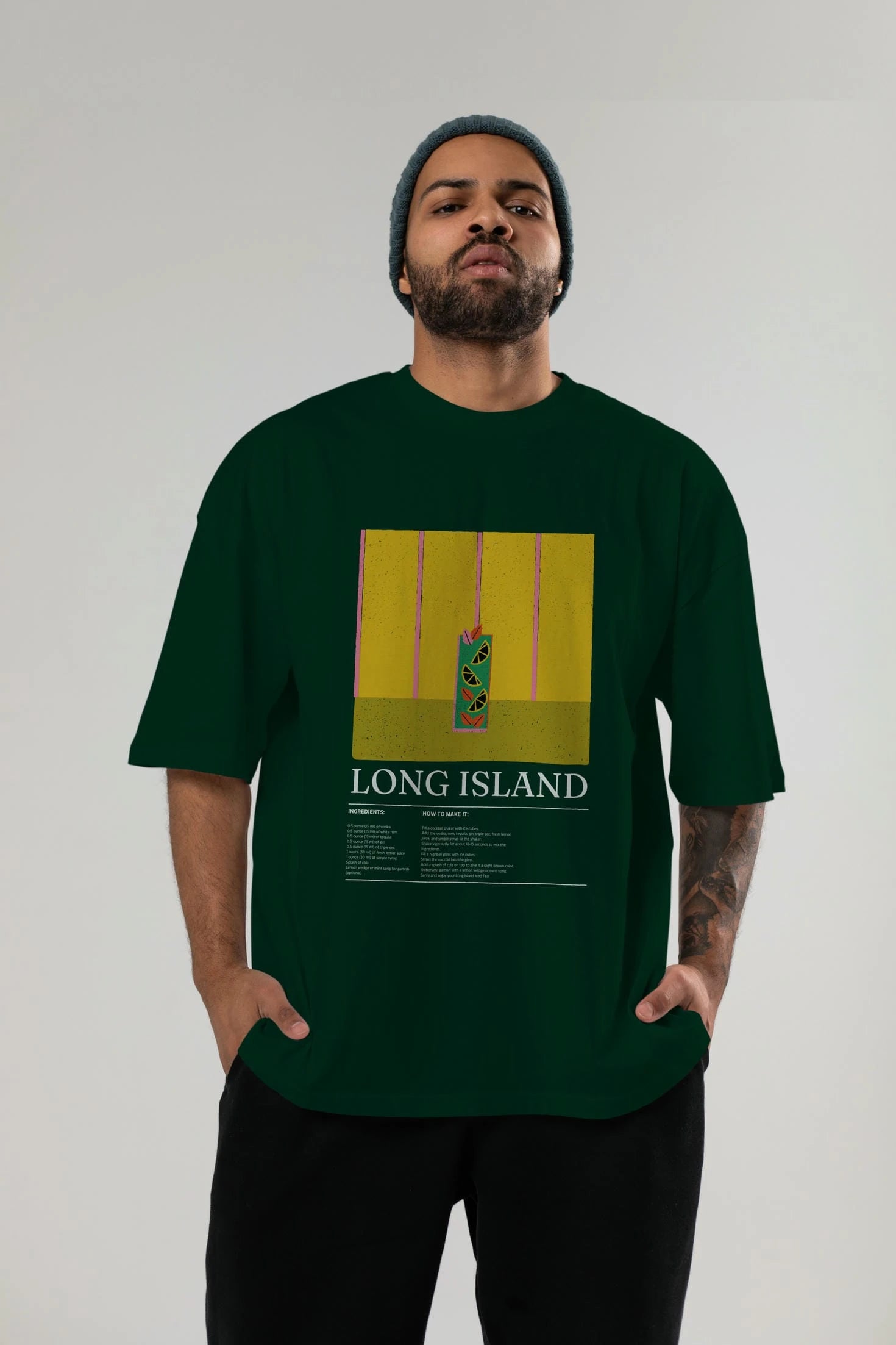 Long Island Kokteyl Ön Baskılı Oversize t-shirt Erkek Kadın %100 Pamuk Bisiklet Yaka tişort