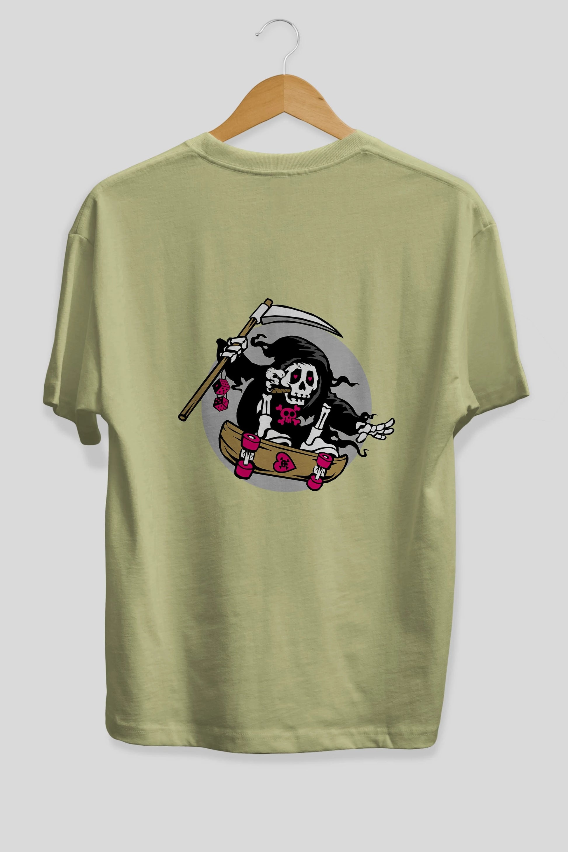 Grim Skater Arka Baskılı Oversize t-shirt Erkek Kadın Unisex %100 Pamuk tişort