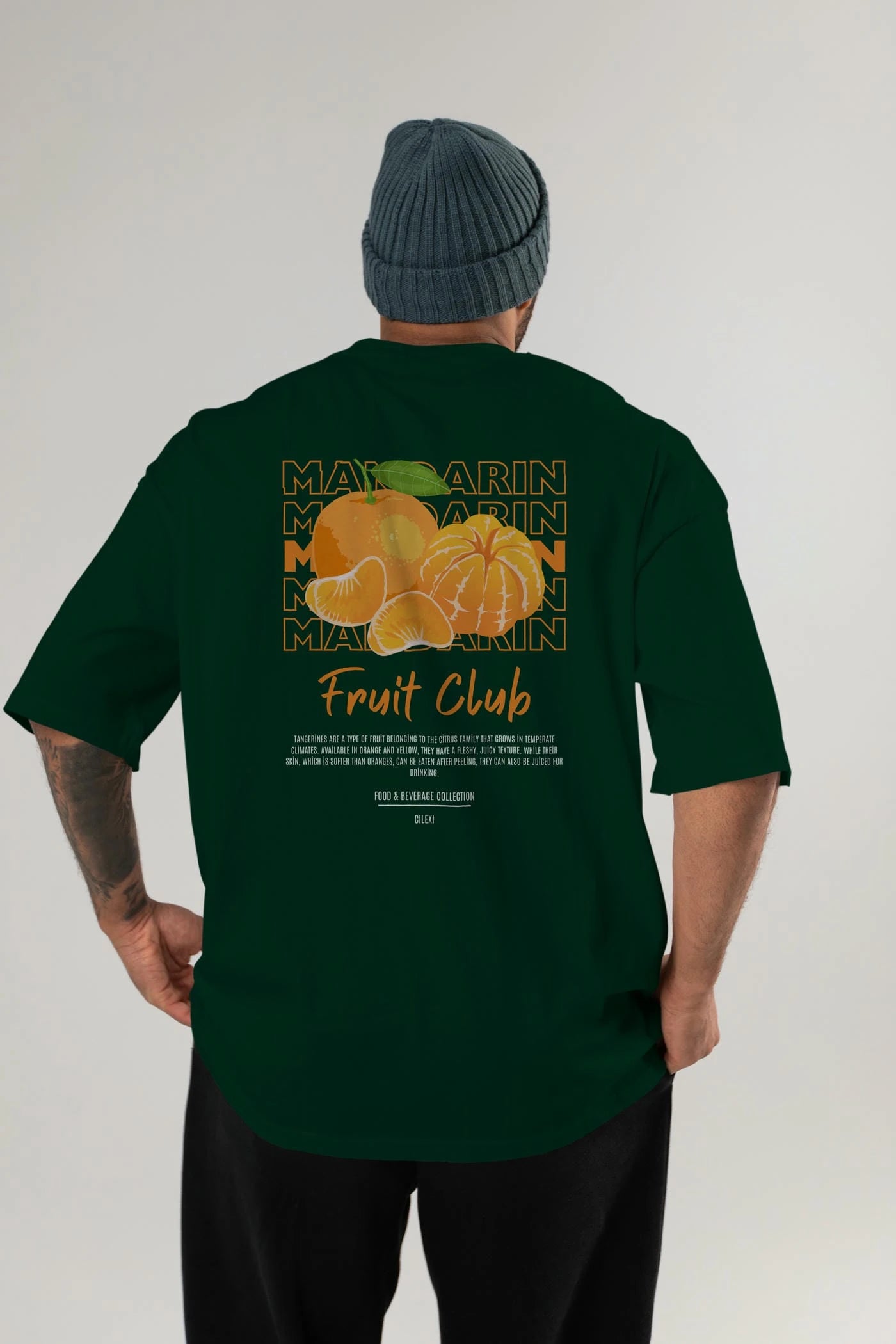 Mandarin Arka Baskılı Oversize t-shirt Erkek Kadın Pamuk Bisiklet Yaka tişort