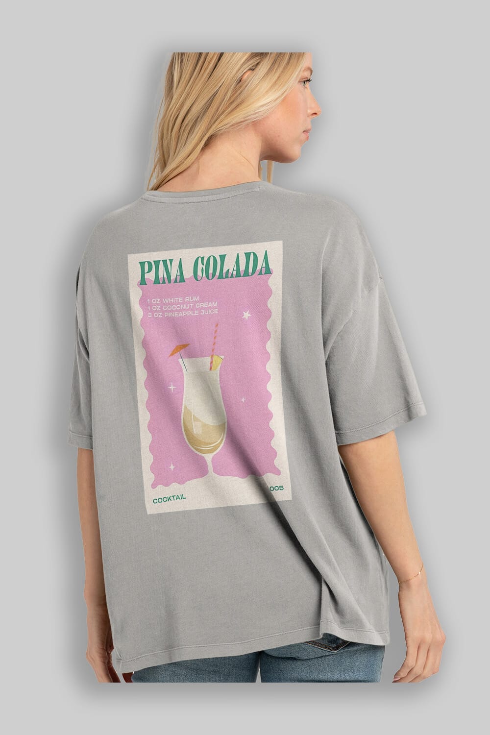 Pina Colada 3 Arka Baskılı Oversize t-shirt Erkek Kadın Unisex %100 Pamuk Bisiklet Yaka tişort