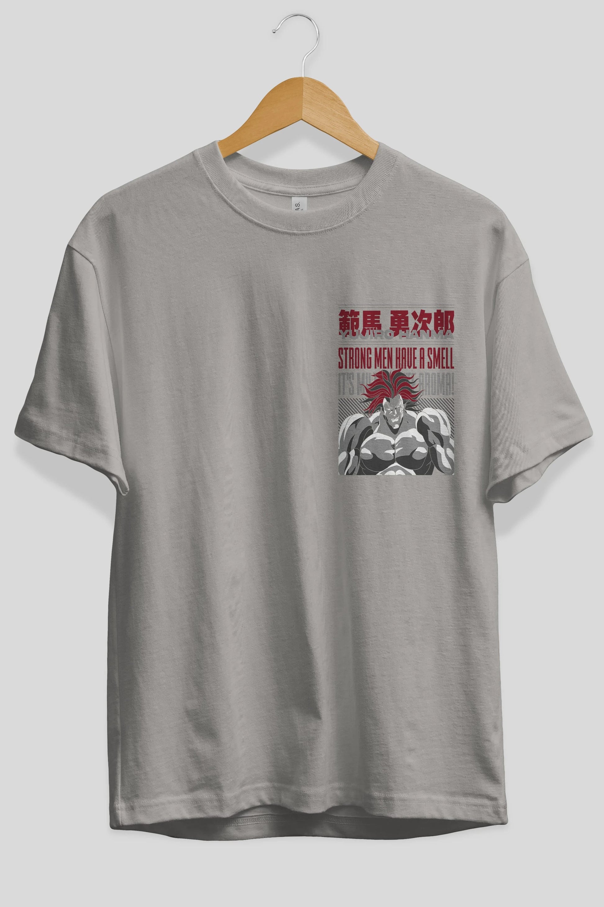 YUJIRO HANMA Ön Sol Baskılı Oversize t-shirt Erkek Kadın Unisex %100 Pamuk Bisiklet Yaka tişort