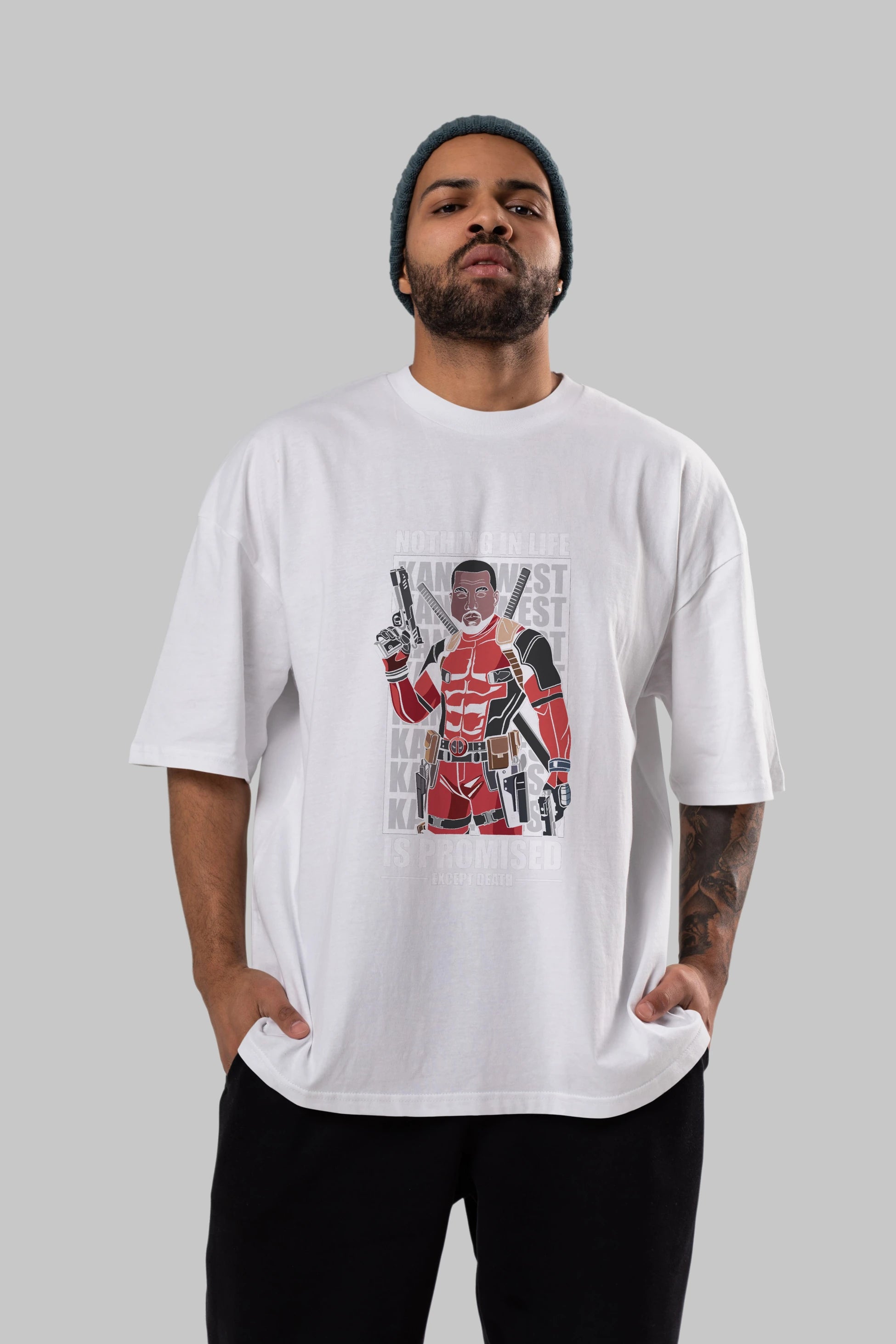 Kanye West Deadpool Ön Baskılı Oversize t-shirt Erkek Kadın Unisex %100 Pamuk tişort