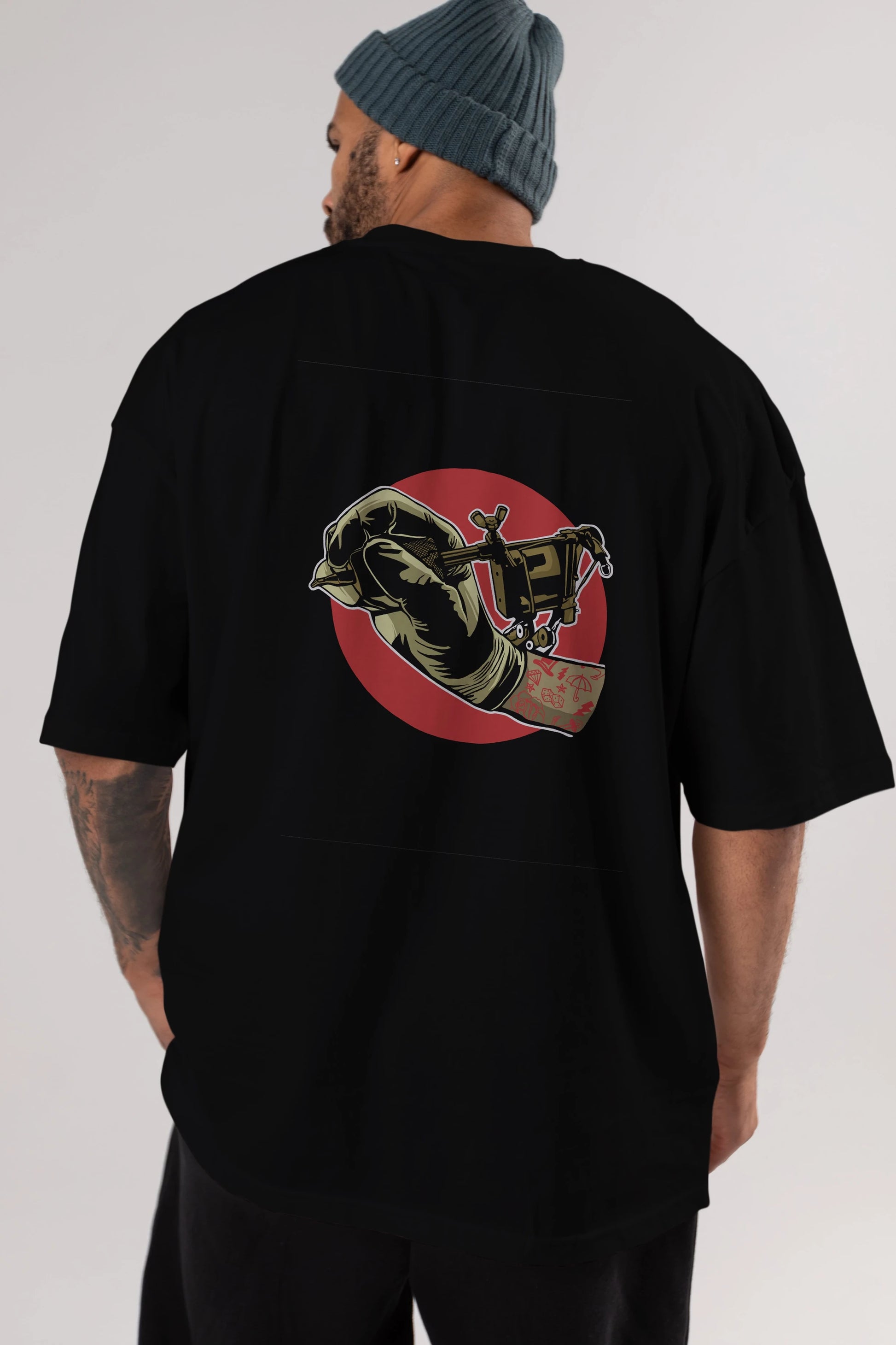 Tattoo Machine ] Arka Baskılı Oversize t-shirt Erkek Kadın Unisex %100 Pamuk