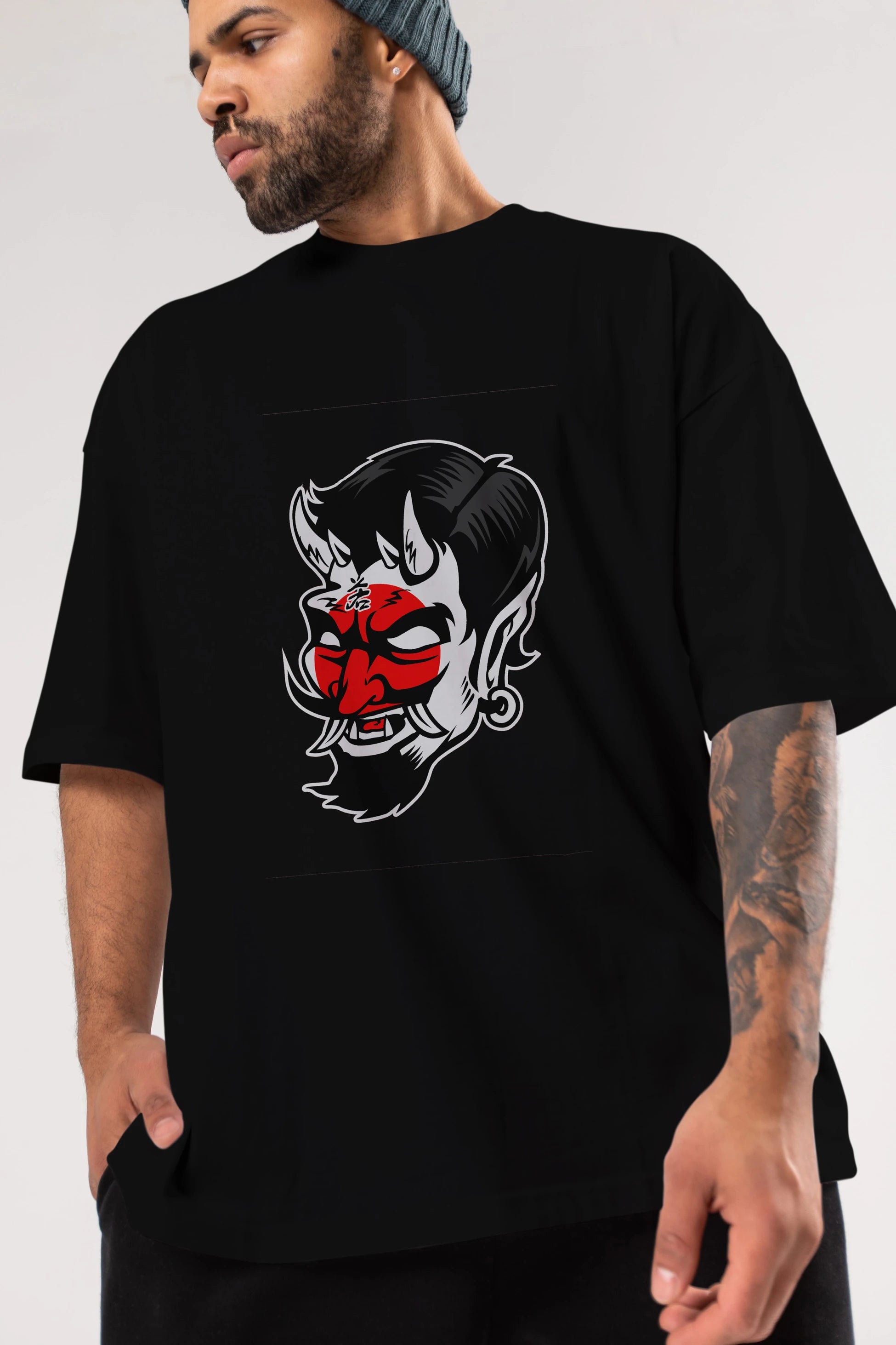 Japanese Devil Ön Baskılı Oversize t-shirt Erkek Kadın Unisex %100 Pamuk tişort