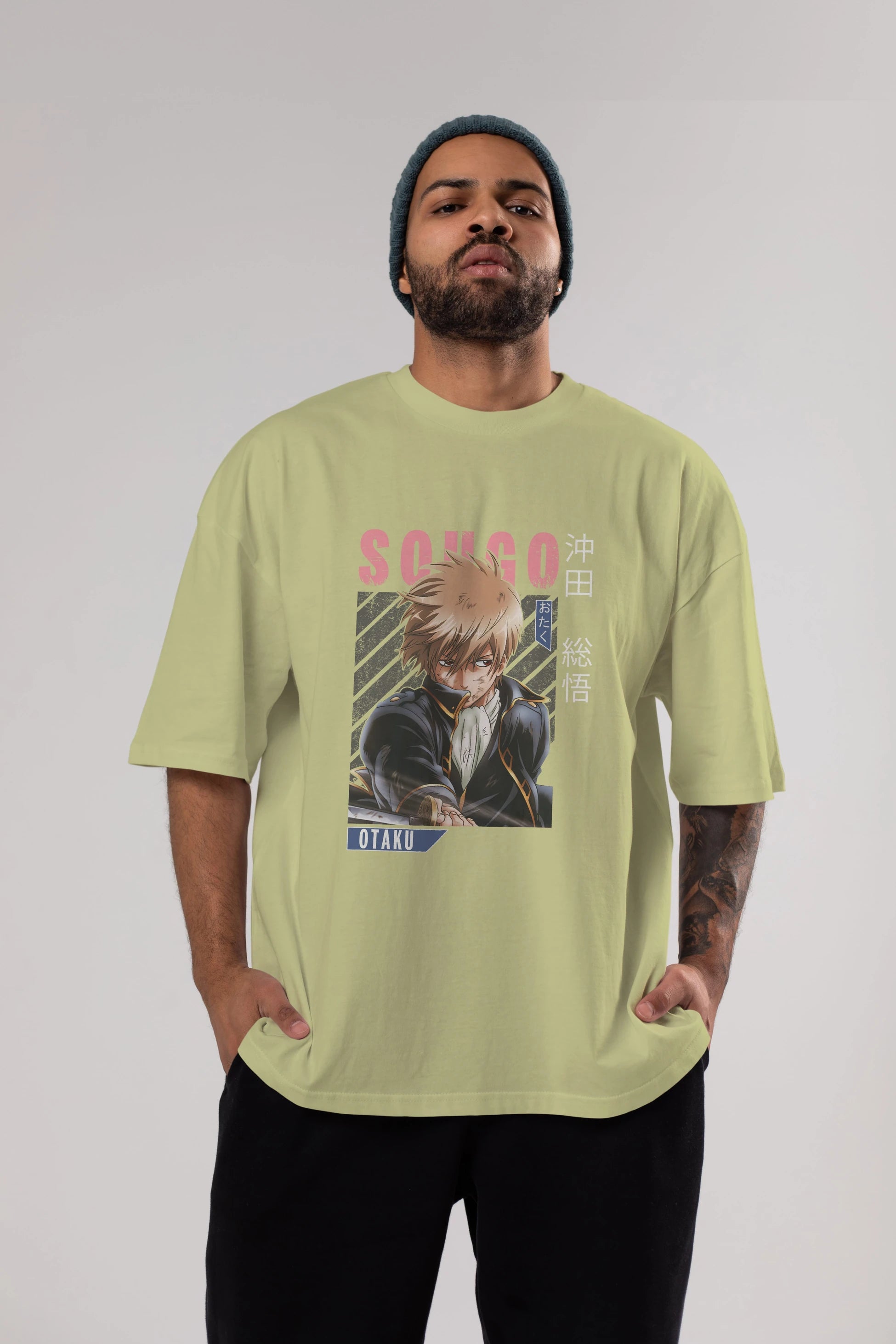 Sougo Okita GINTAMA Anime Ön Baskılı Oversize t-shirt %100 pamuk Erkek Kadın Unisex