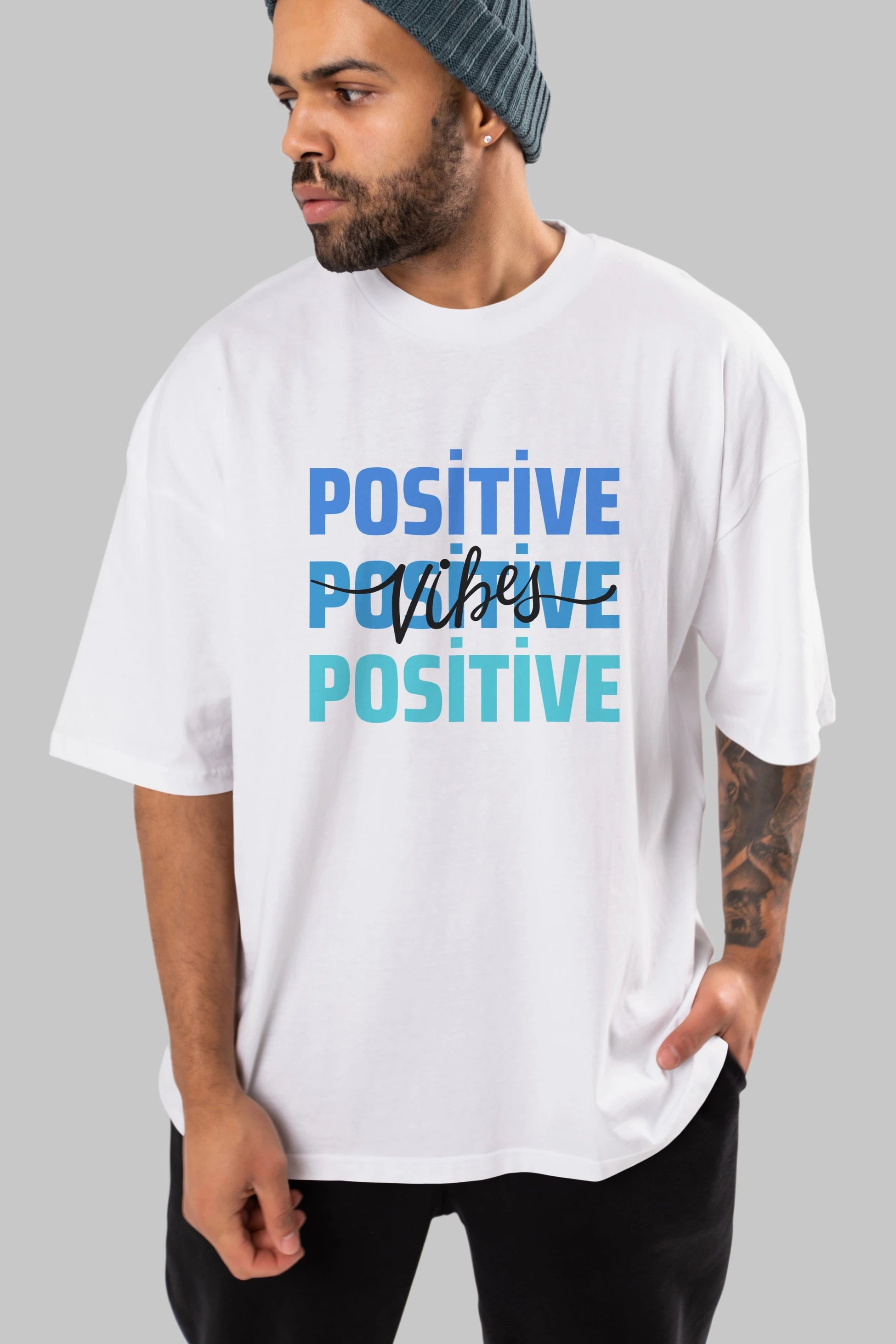 Positive Vibes 2 Ön Baskılı Oversize t-shirt Erkek Kadın Unisex