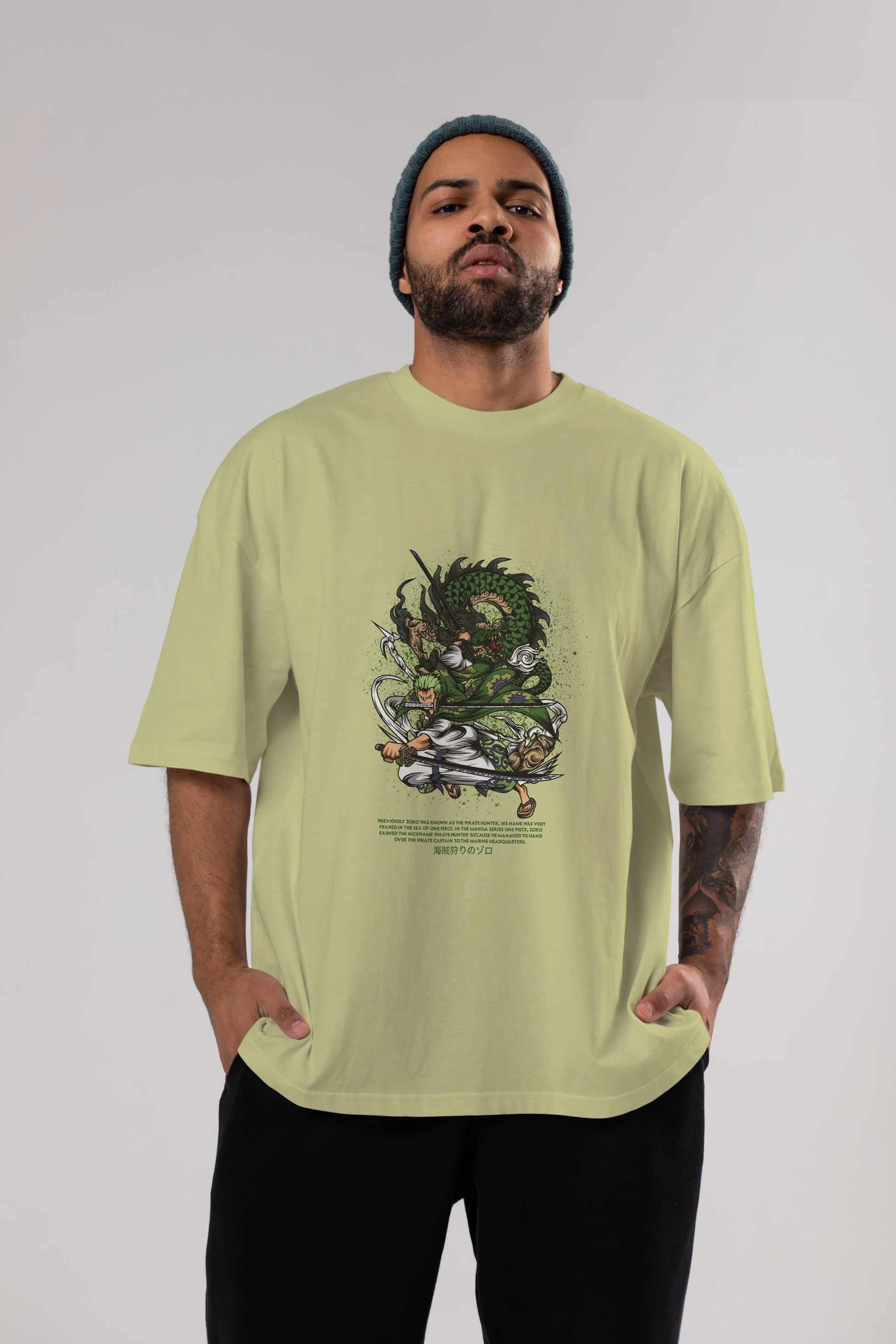 Zoro-ONE PIECE Anime Ön Baskılı Oversize t-shirt %100 pamuk Erkek Kadın Unisex